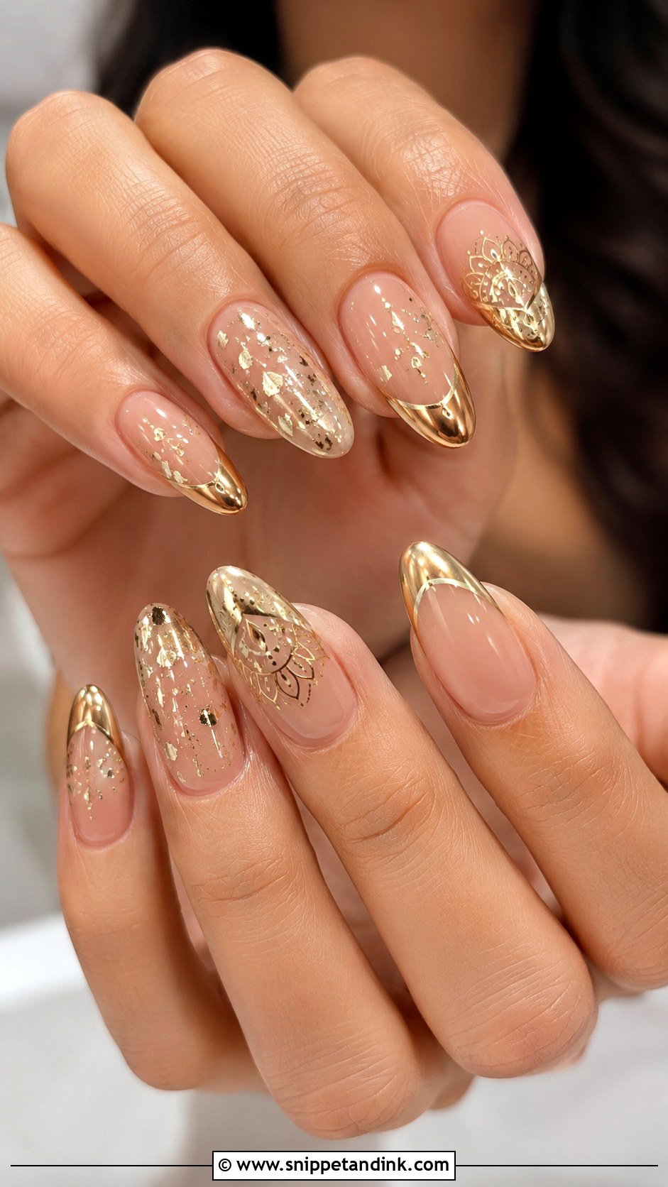 Gold Indian Bridal Nail Extensions - Snippet and Ink - 20 Indian Bridal Nail Extension Designs