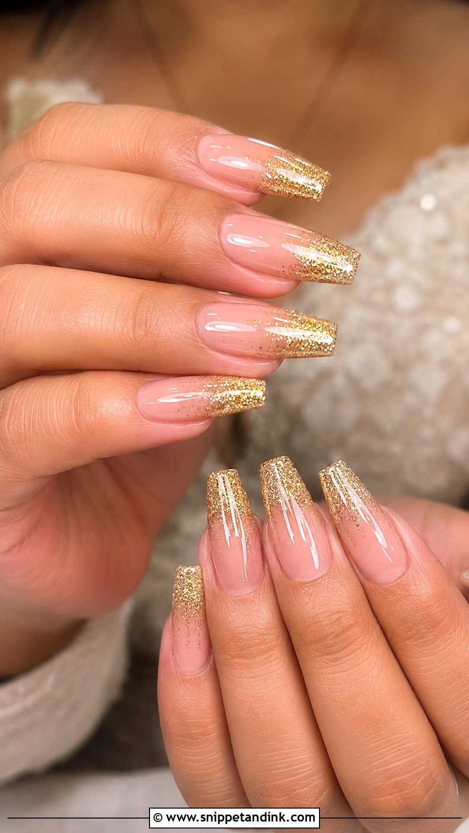 Gold Indian Bridal Nails With Glitter Ombre - Snippet and Ink - 20 Indian Bride Wedding Nails