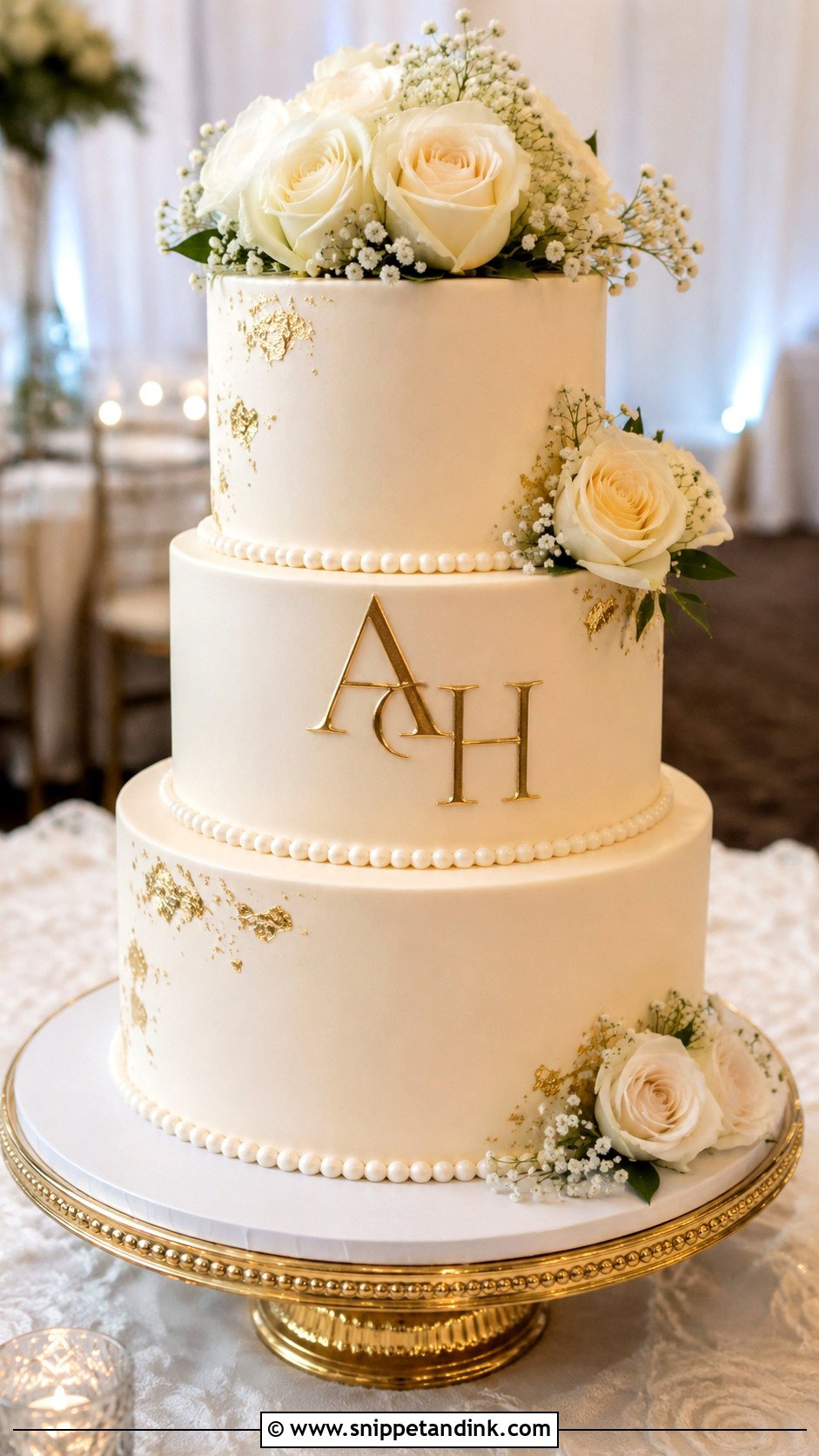 Gold Initials Wedding Cake - Snippet and Ink - 25 Initials on Wedding Cake Ideas