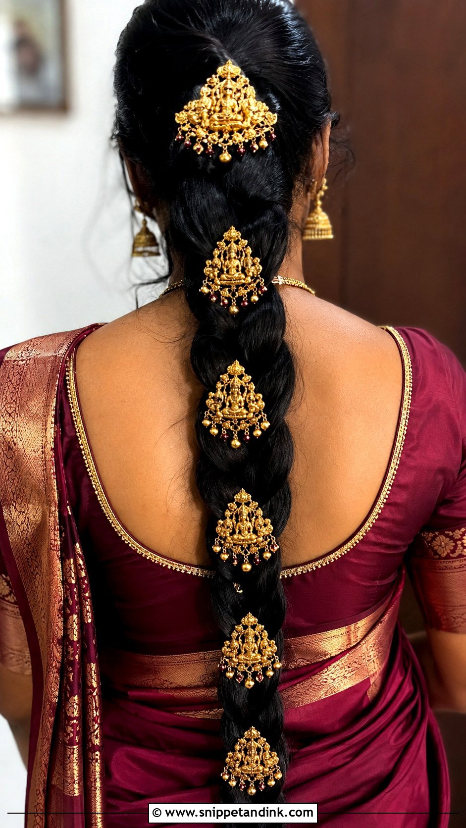 Gold Jada Braid With Temple Jewelry - Snippet and Ink - 25 South Indian Wedding Braids Hairstyles