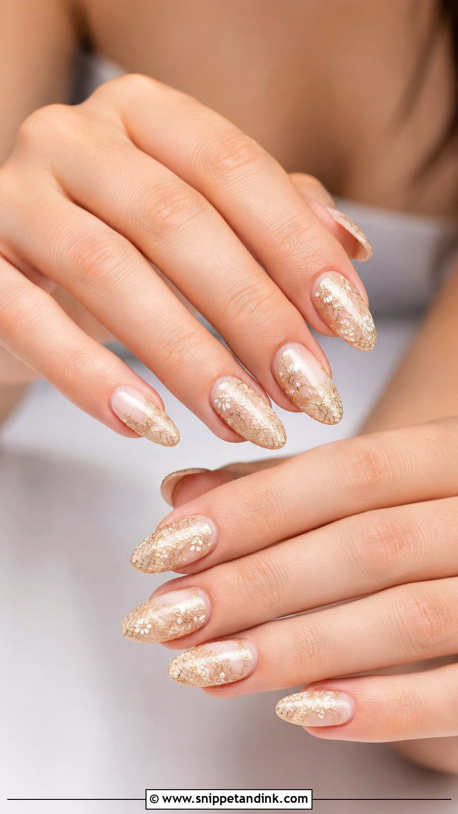 Gold Lace Bridal Nails - Snippet and Ink - 20 Gold Bridal Nails