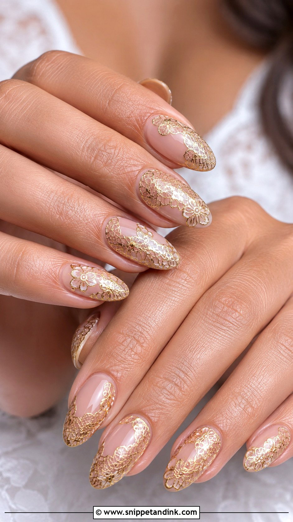 Gold Lace Indian Bridal Nails - Snippet and Ink - 20 Indian Golden Bridal Nail Art Ideas
