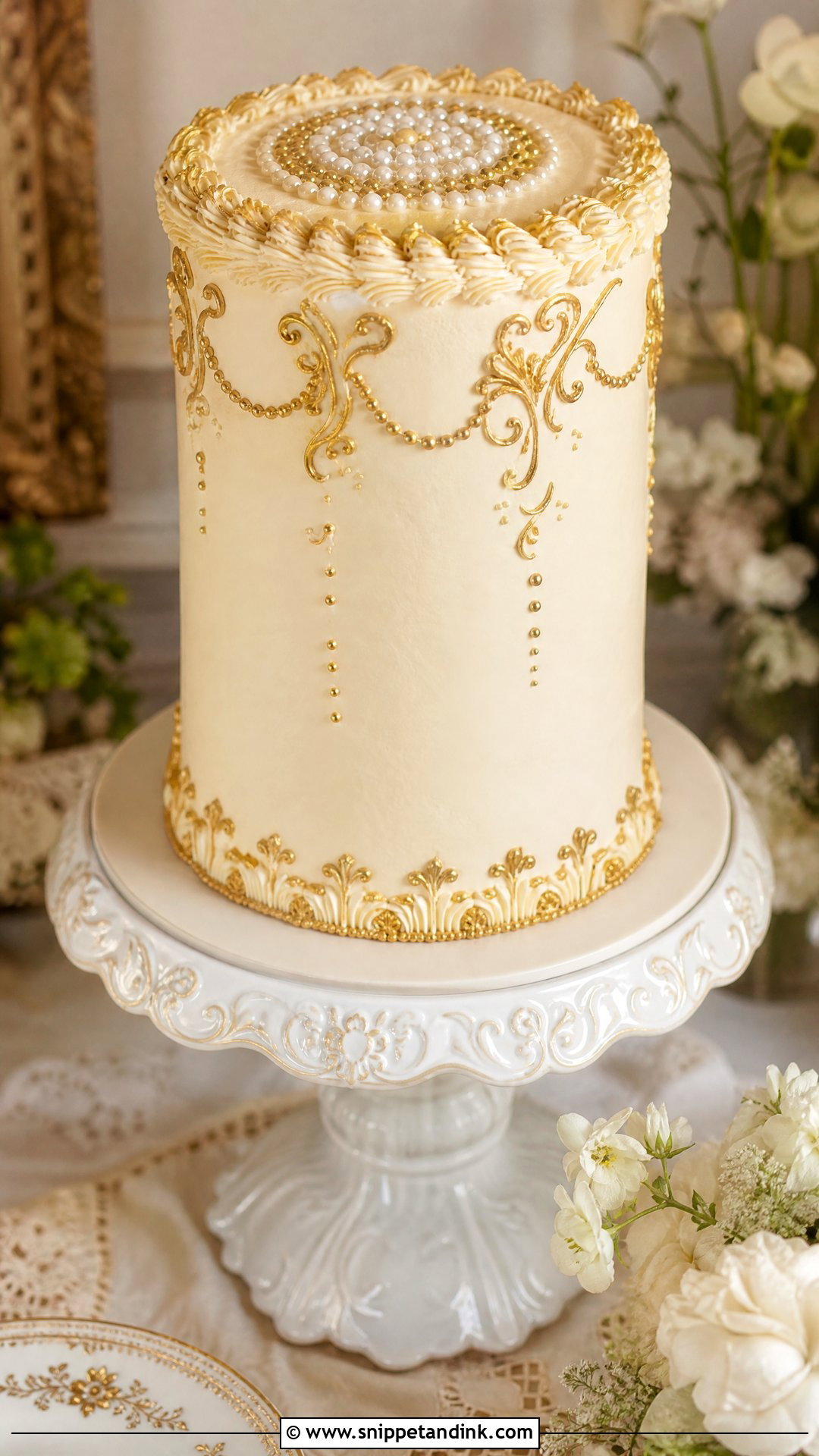 Gold Lambeth Wedding Cake - Snippet and Ink - 35 Gold Cake Ideas for Wedding