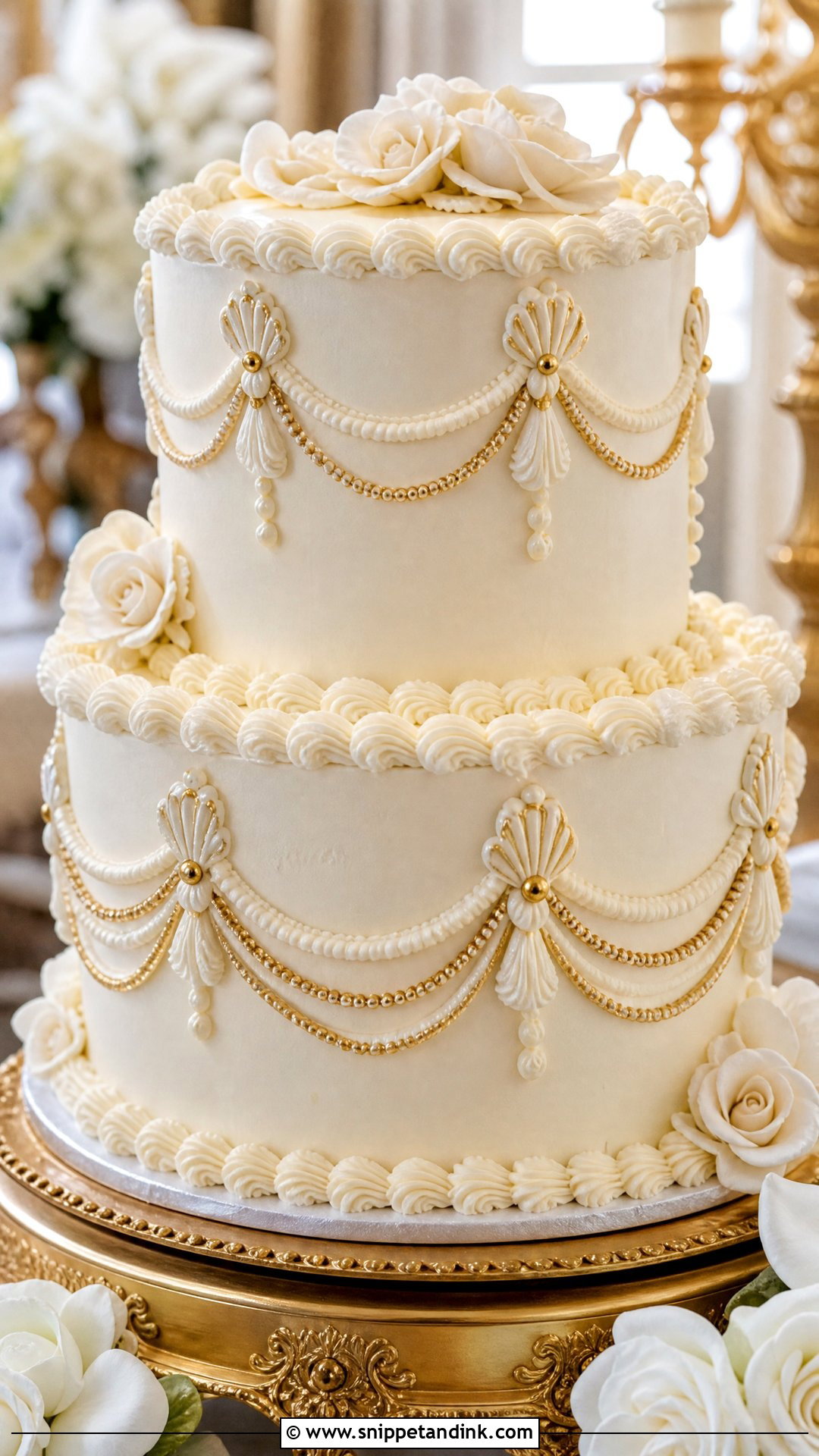 Gold Lambeth Wedding Cake - Snippet and Ink - 20 Lambeth Wedding Cake Ideas