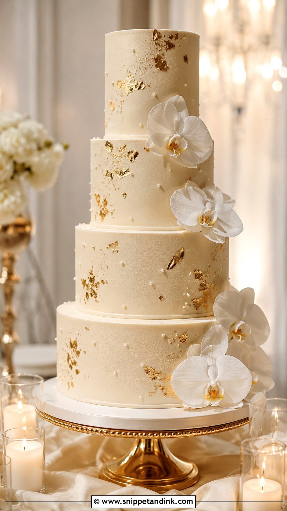 Gold Leaf 4 Tier Wedding Cake - Snippet and Ink - 20 Elegant 4 Tier Wedding Cakes