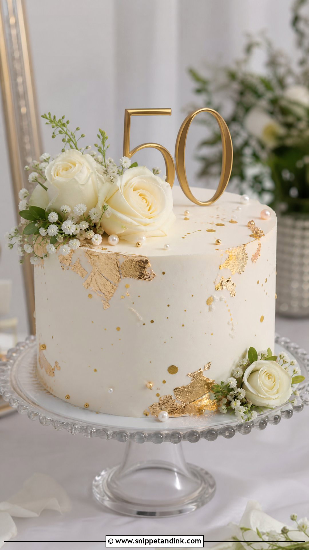 Gold Leaf 50th Anniversary Cake - Snippet and Ink - 25 50th Wedding Anniversary Cakes