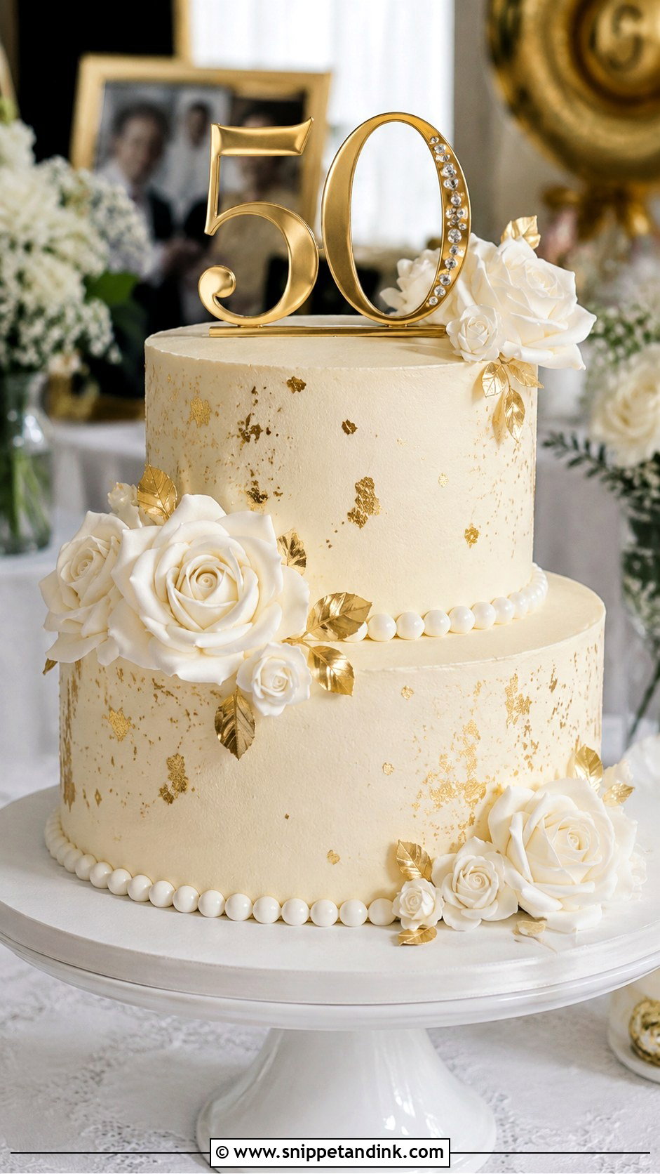 Gold Leaf 50th Wedding Anniversary Cake - Snippet and Ink - 20 Gold 50th Wedding Anniversary Cakes