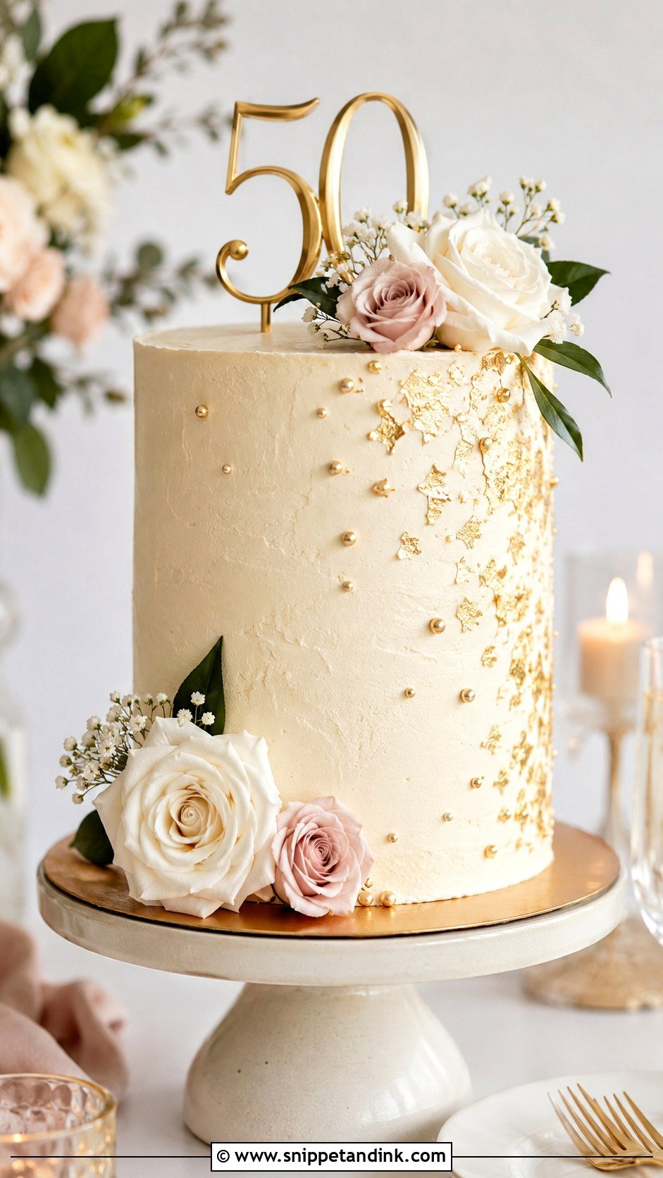 Gold Leaf 50th Wedding Anniversary Cake - Snippet and Ink - 20 50th Wedding Anniversary Cake Ideas