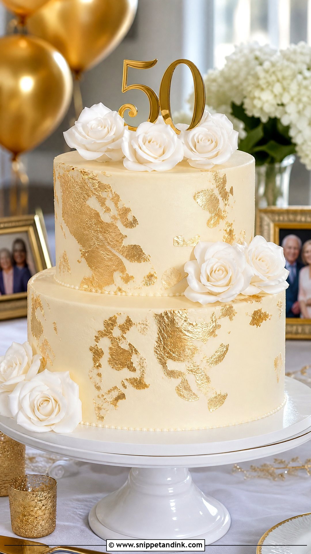 Gold Leaf Anniversary Cake - Snippet and Ink - 25 Golden Wedding Anniversary Cake Ideas