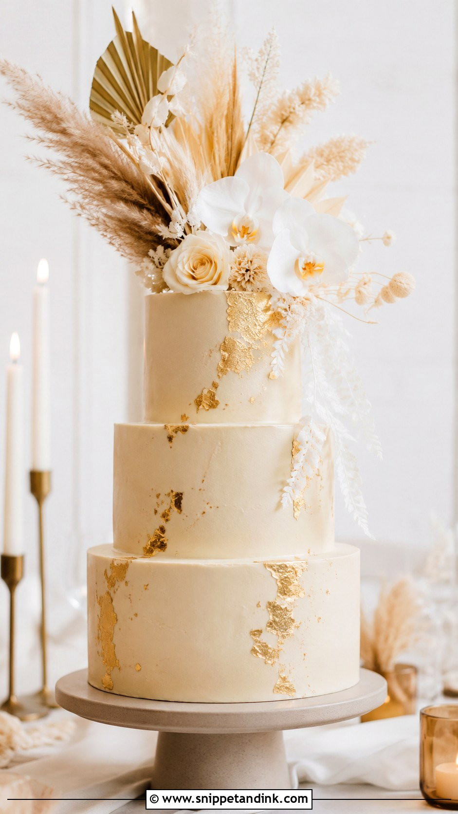 Gold Leaf Boho Wedding Cake - Snippet and Ink - 20 Bohemian Cake Ideas for Wedding
