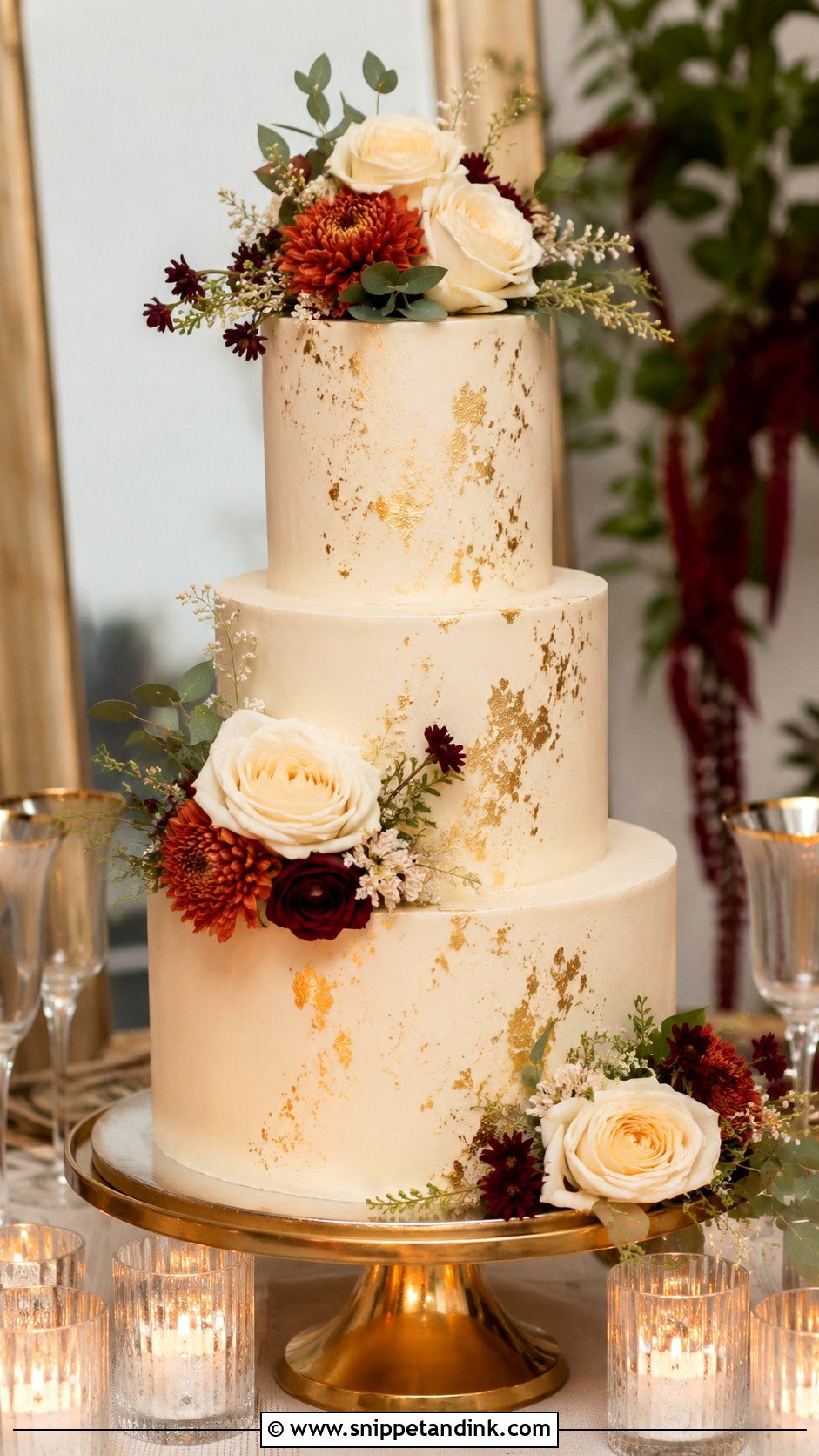 Gold Leaf Fall Wedding Cake - Snippet and Ink - 20 Fall Wedding Cake Ideas