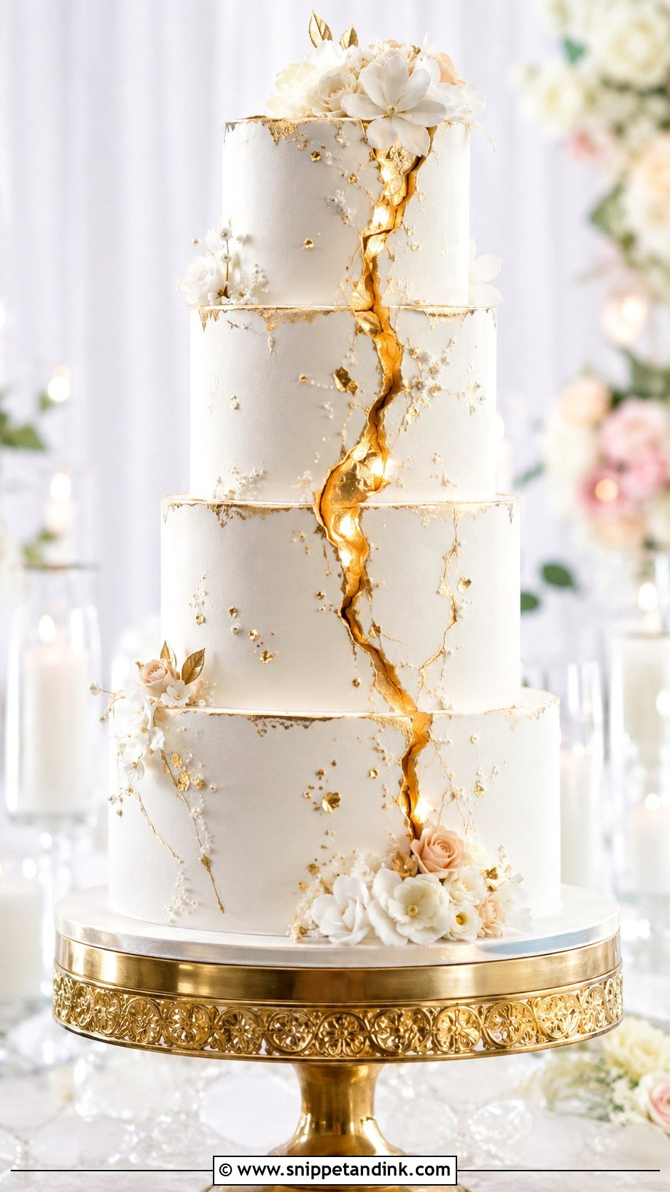 Gold Leaf Fault Line Wedding Cake - Snippet and Ink - 20 Fault Line Cakes for Wedding