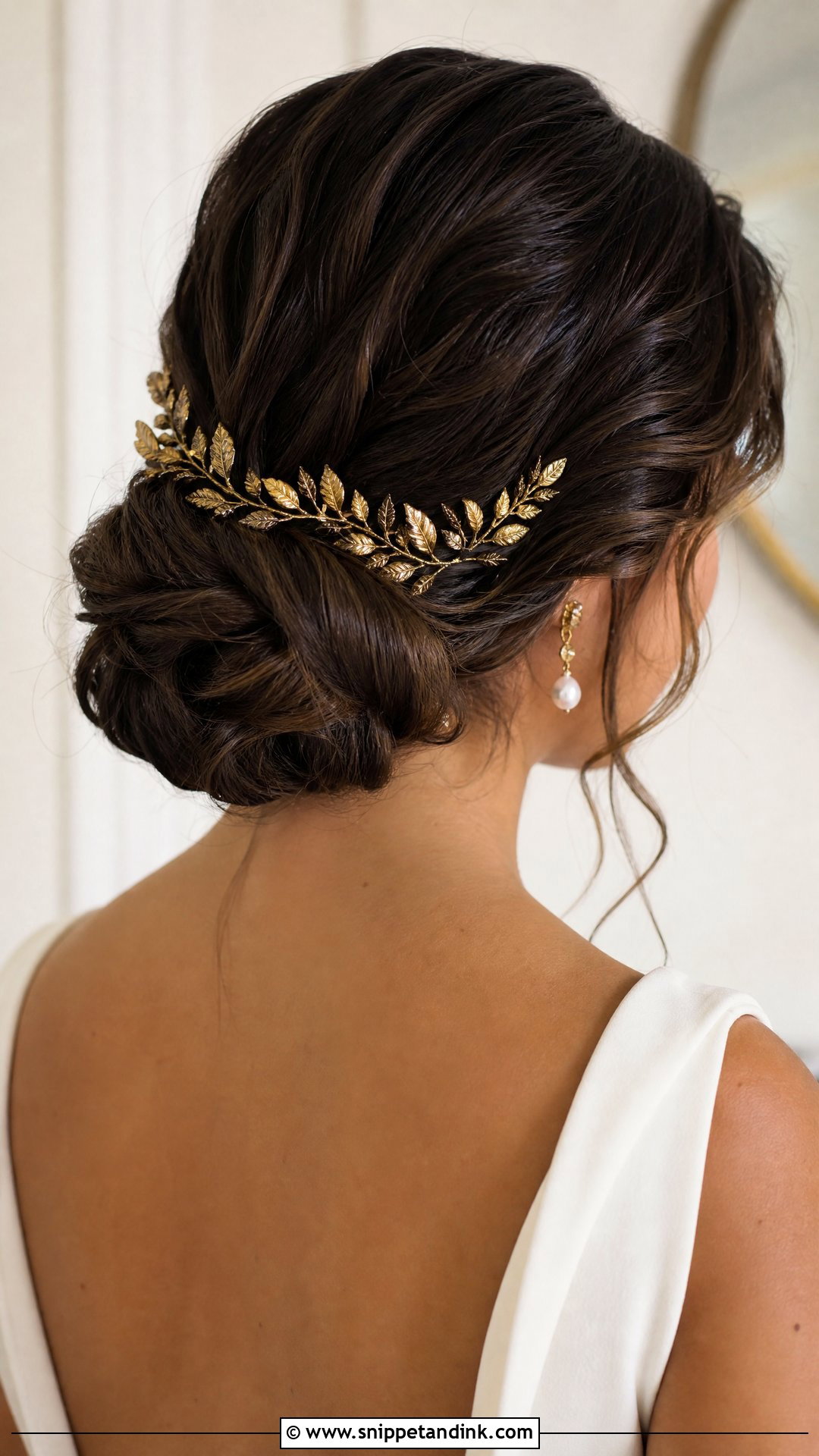 Gold Leaf Hair Piece With Chignon - Snippet and Ink - 15 Gold Wedding Hair Piece Ideas