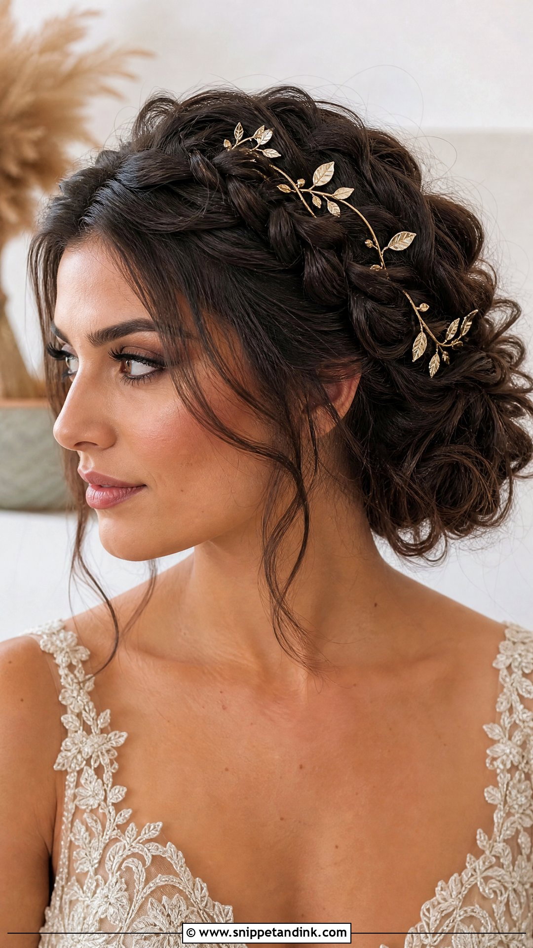 Gold Leaf Hair Vine Braided Updo - Snippet and Ink - 15 Hair Accessories for Women Wedding Ideas