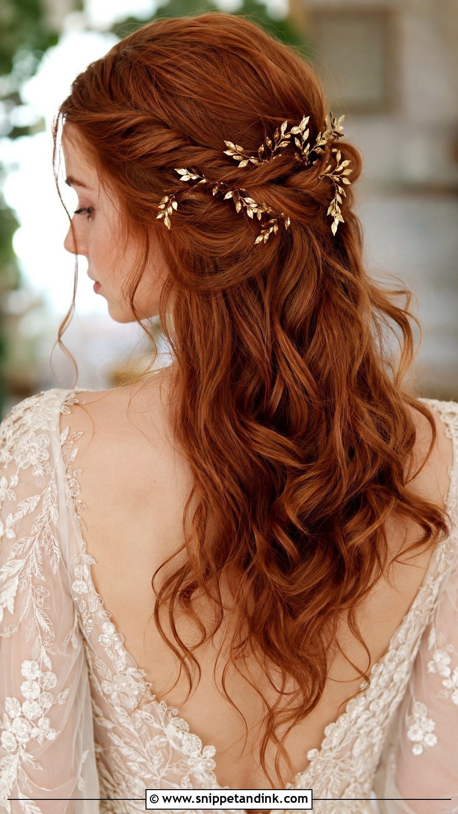Gold Leaf Hairpins for Half Up Looks - Snippet and Ink - 20 Bridal Hair Jewelry Ideas