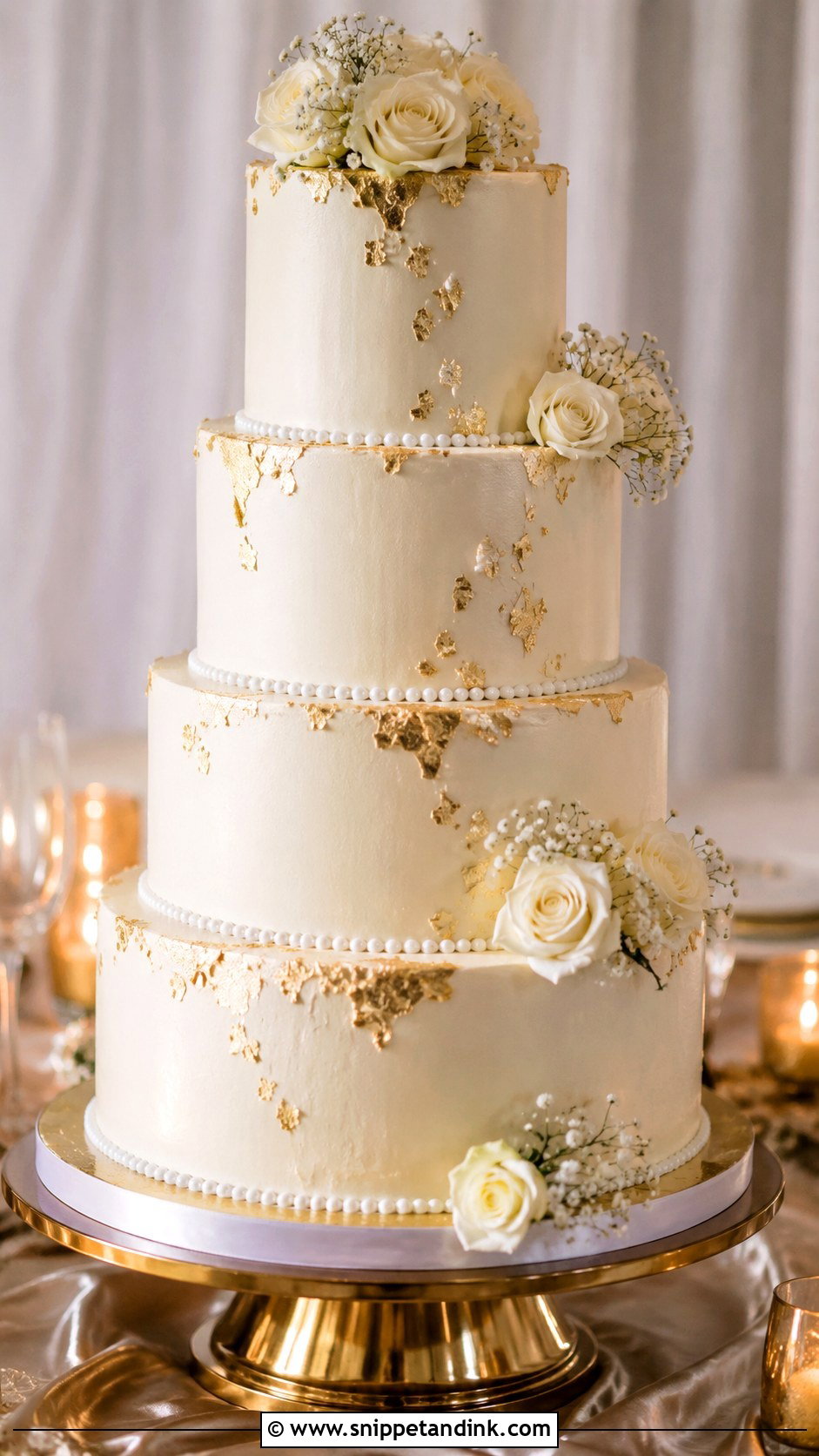 Gold Leaf Wedding Cake - Snippet and Ink - 20 Beautiful Wedding Cakes