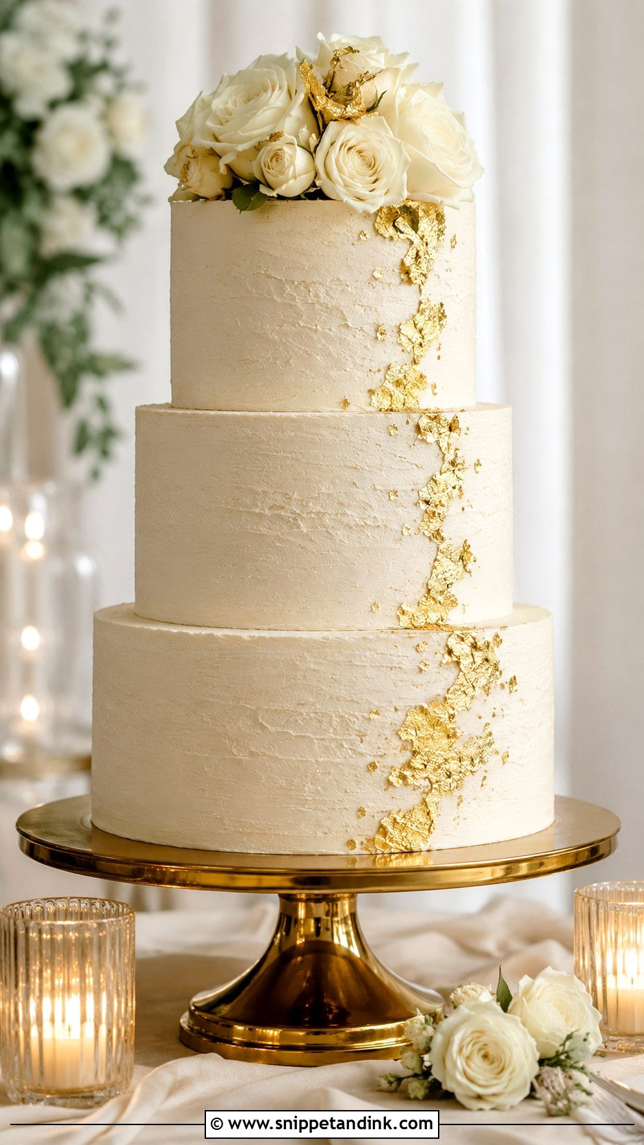 Gold Leaf Wedding Cake - Snippet and Ink - 20 Side Cake Designs for Wedding