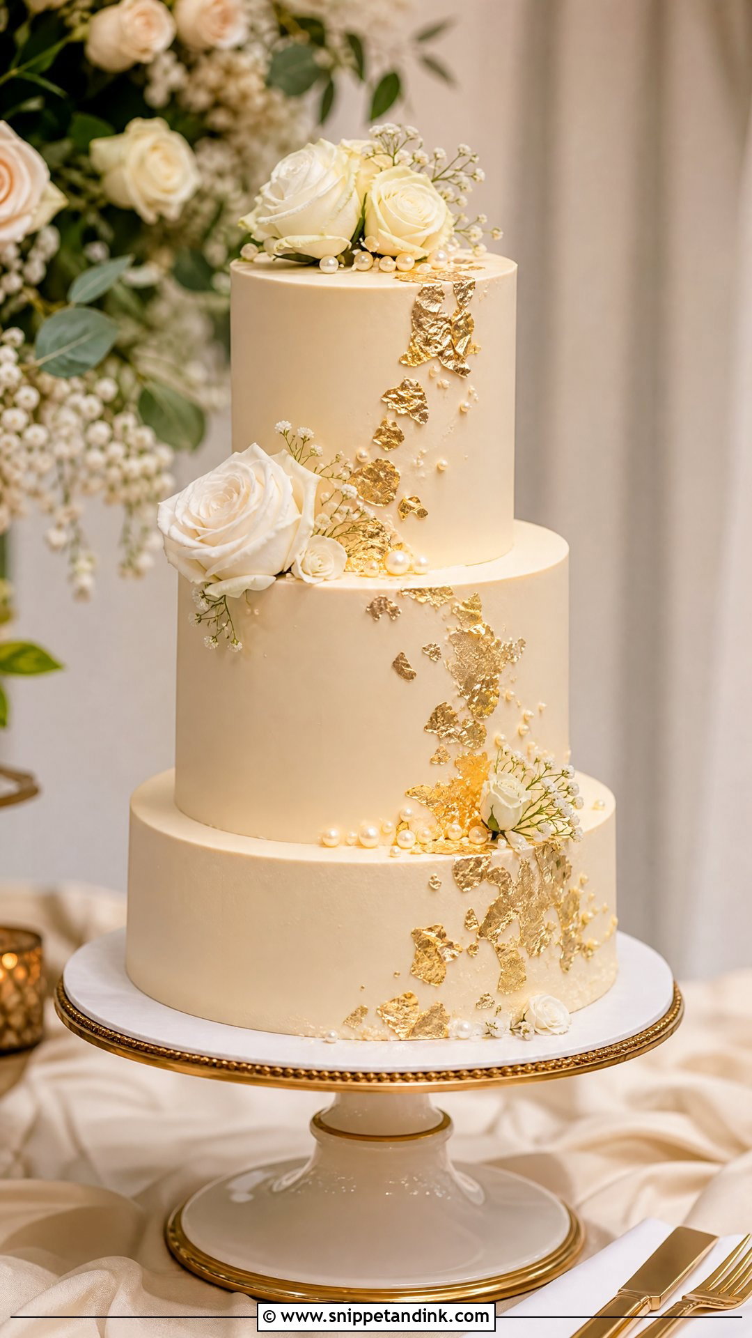 Gold Leaf Wedding Cake - Snippet and Ink - 20 Wedding Cake Aesthetic