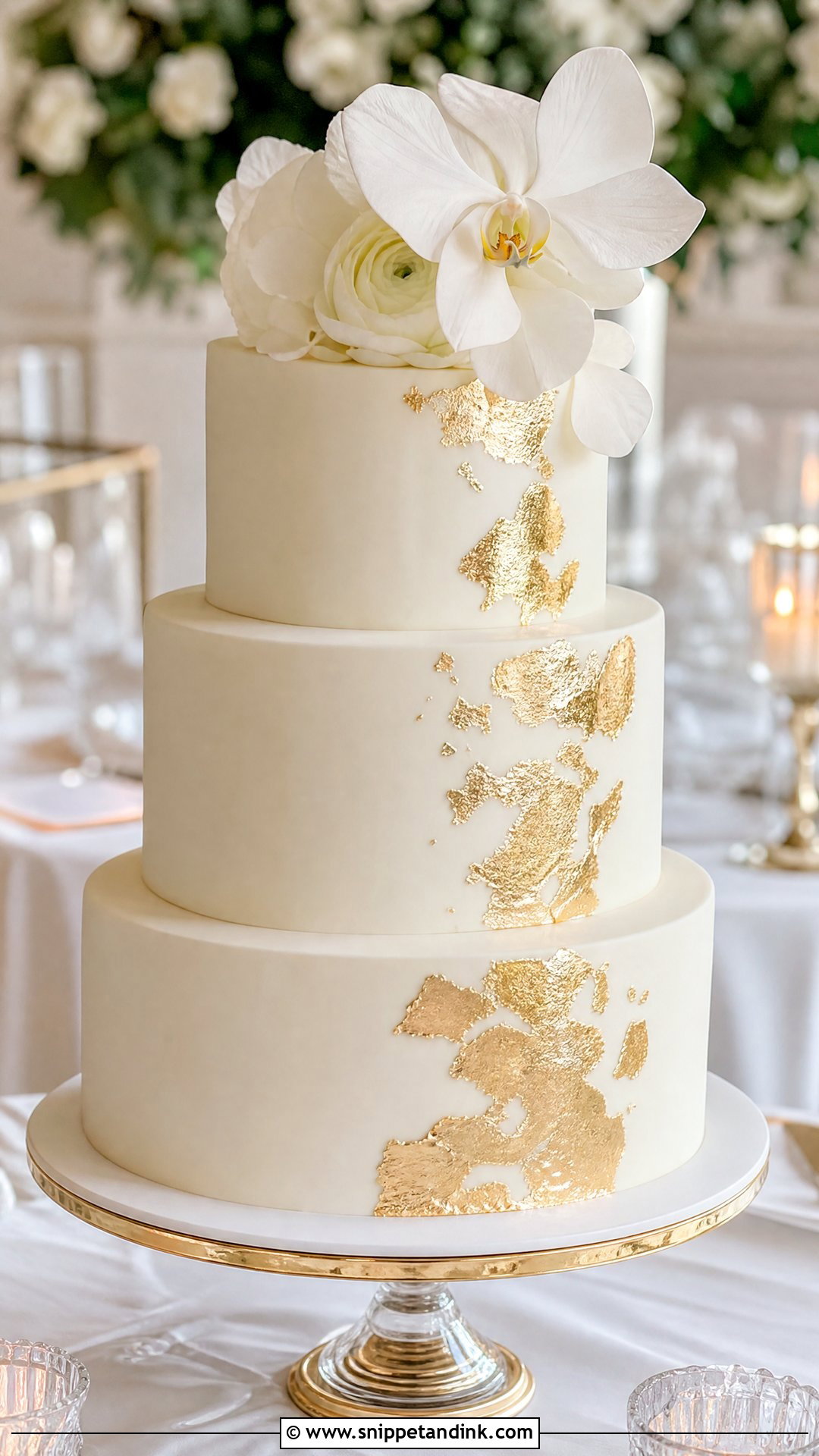 Gold Leaf Wedding Cake - Snippet and Ink - 25 Elegant Unique Classy Wedding Cakes