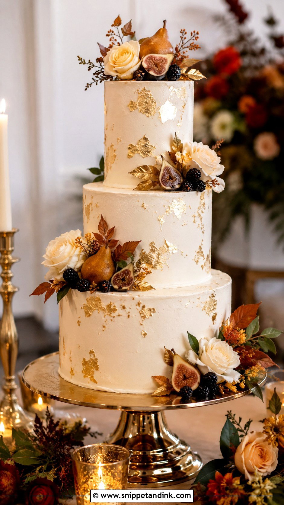 Gold Leaf Wedding Cake - Snippet and Ink - 25 Thanksgiving Wedding Cake Ideas