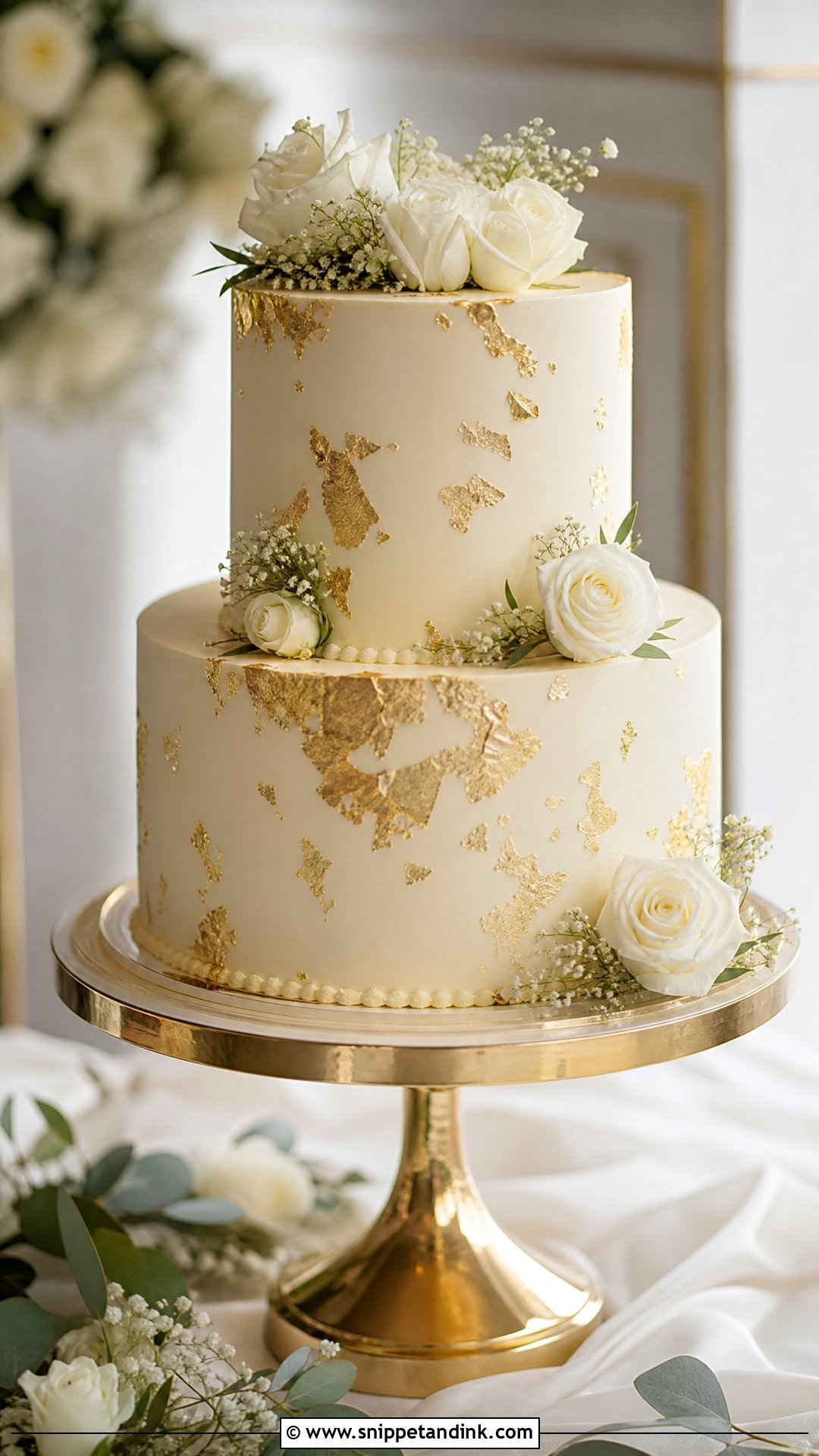 Gold Leaf Wedding Cake - Snippet and Ink - 30 Simple Wedding Cake Ideas