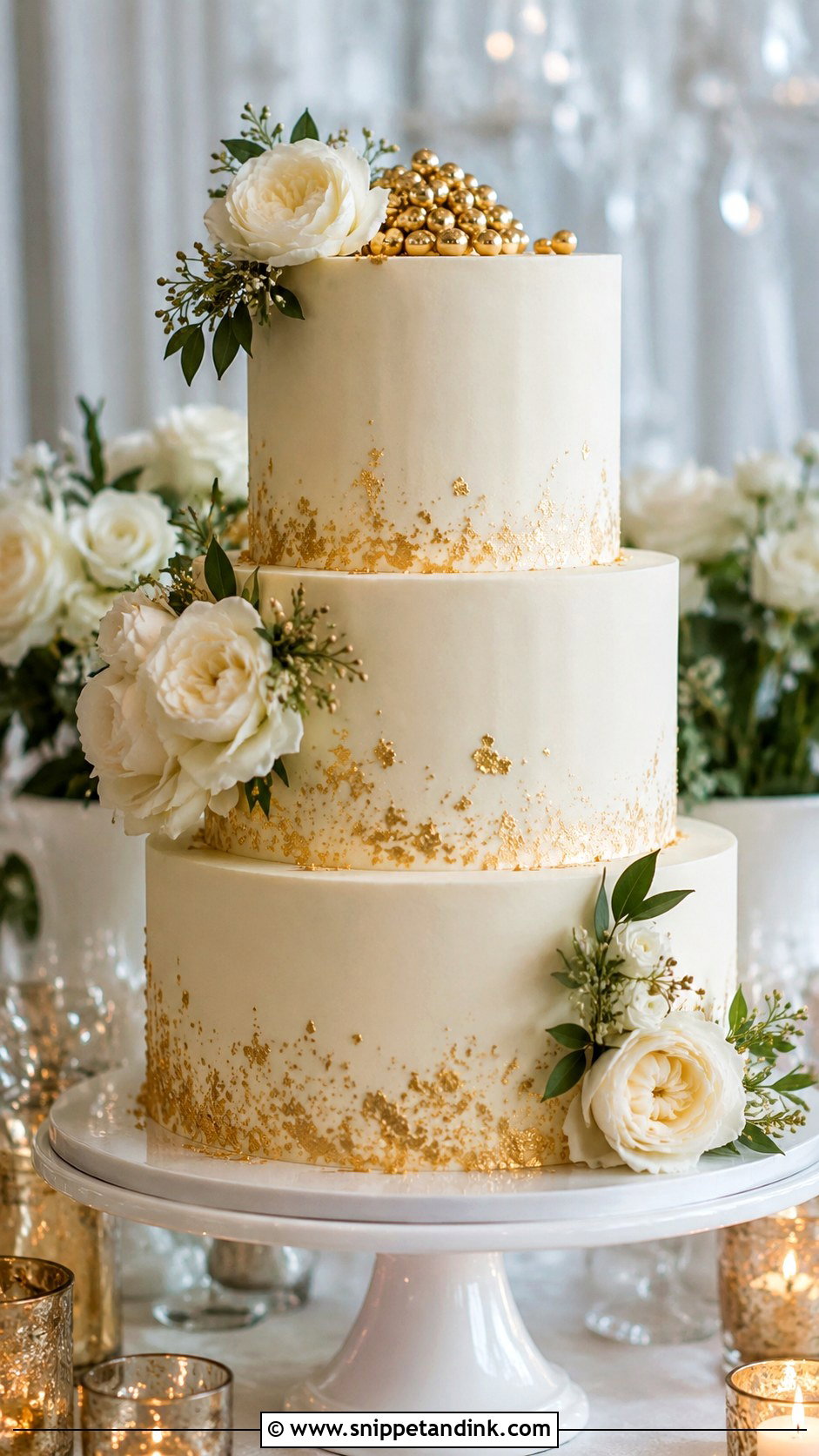Gold Leaf Wedding Cake - Snippet and Ink - 30 Sparkle Wedding Cake Ideas