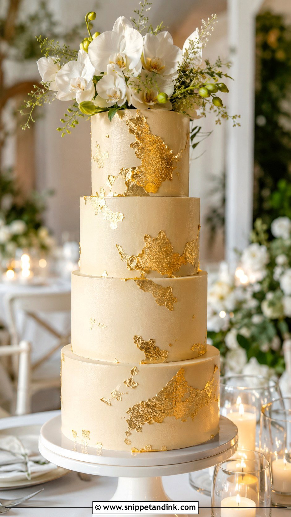 Gold Leaf Wedding Cake - Snippet and Ink - 20 Cake Ideas with Gold for Wedding