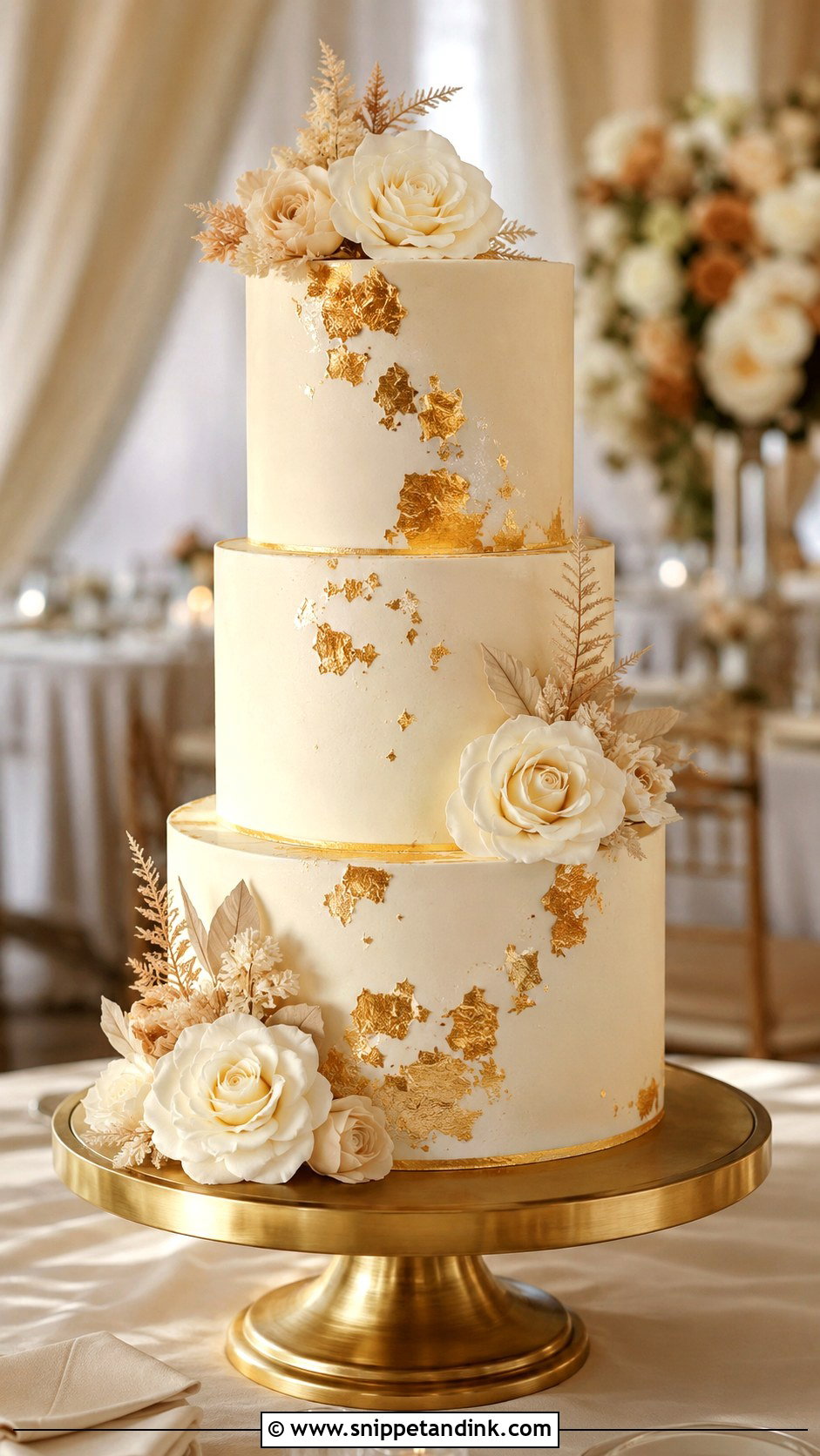 Gold Leaf Wedding Cake - Snippet and Ink - 20 Display Cake Ideas for Wedding