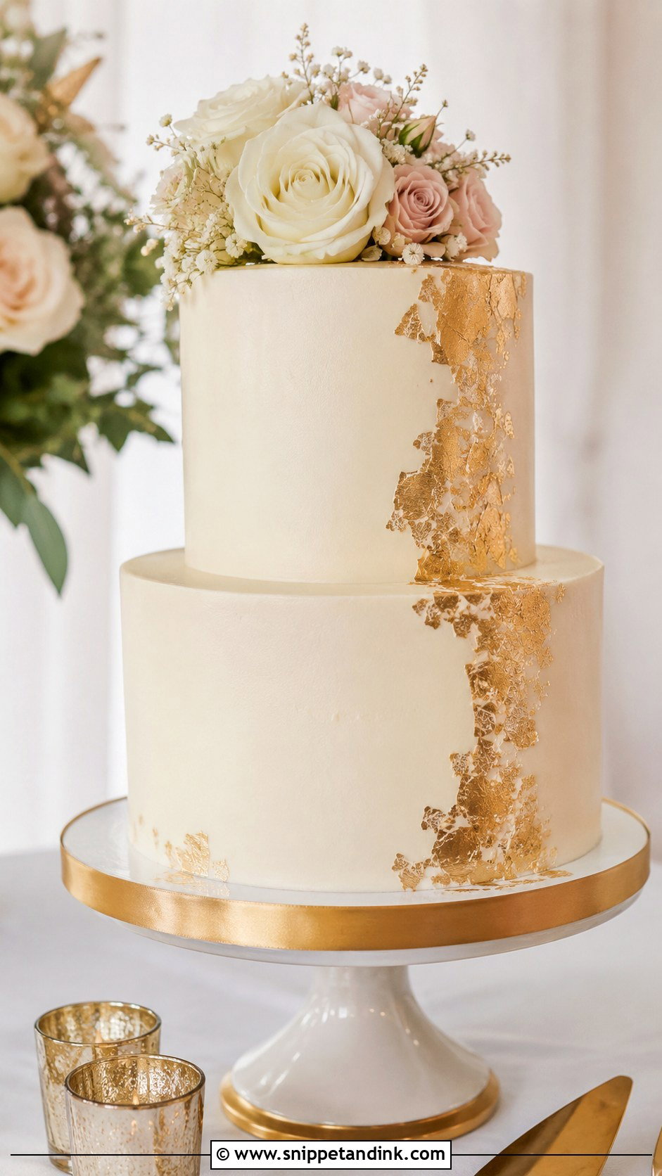 Gold Leaf Wedding Cake - Snippet and Ink - 20 Easy Wedding Cake Decorating Ideas