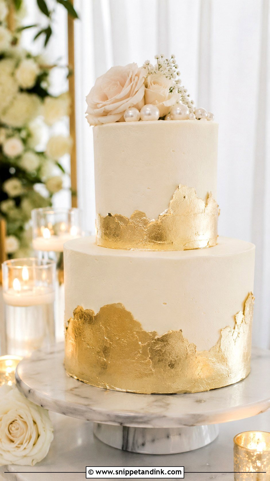 Gold Leaf Wedding Cake - Snippet and Ink - 20 Gold Themed Cake Ideas for Wedding