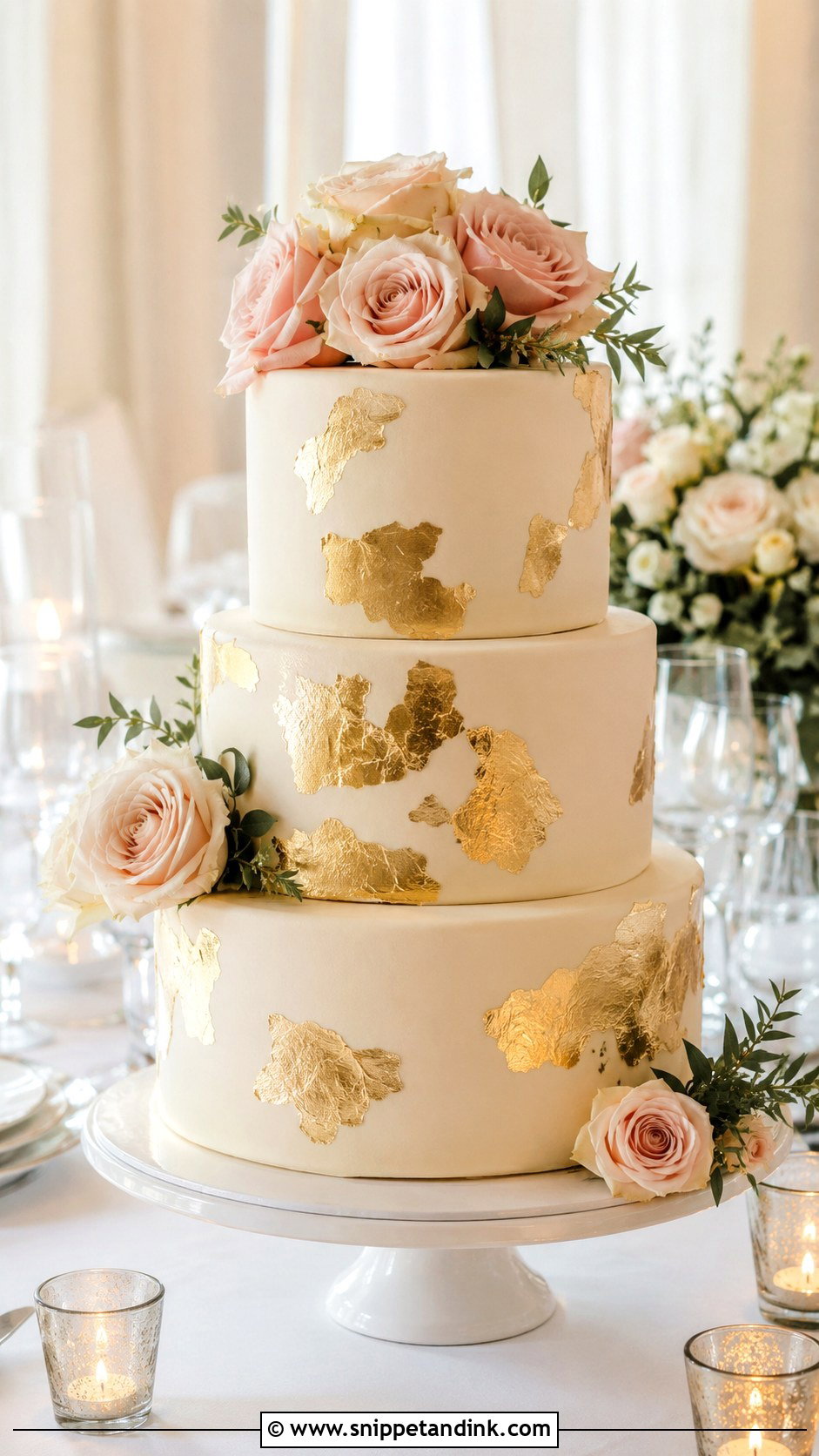 Gold Leaf Wedding Cake - Snippet and Ink - 20 Golden Cake Ideas for Wedding