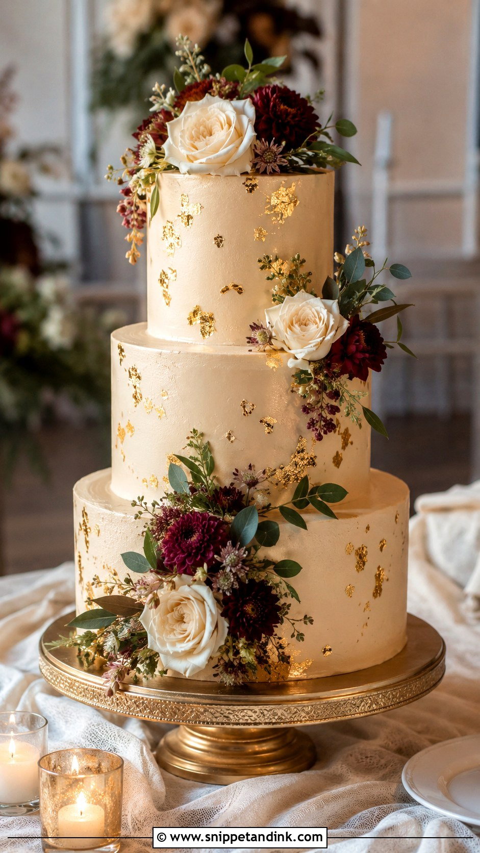 Gold Leaf Wedding Cake - Snippet and Ink - 20 Autumn Theme Cake Ideas for Wedding
