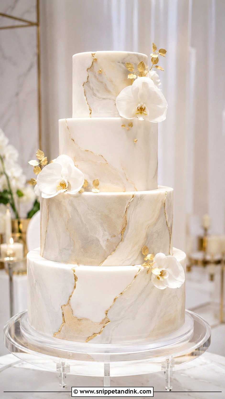 Gold Marble 4 Tier Wedding Cake - Snippet and Ink - 25 Elegant Gold 4 Tier Wedding Cake Ideas