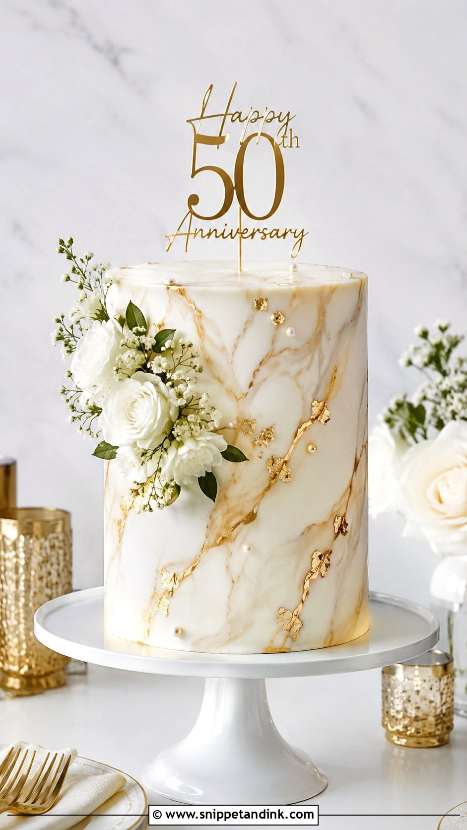 Gold Marble 50th Wedding Anniversary Cake - Snippet and Ink - 20 Gold 50th Wedding Anniversary Cakes