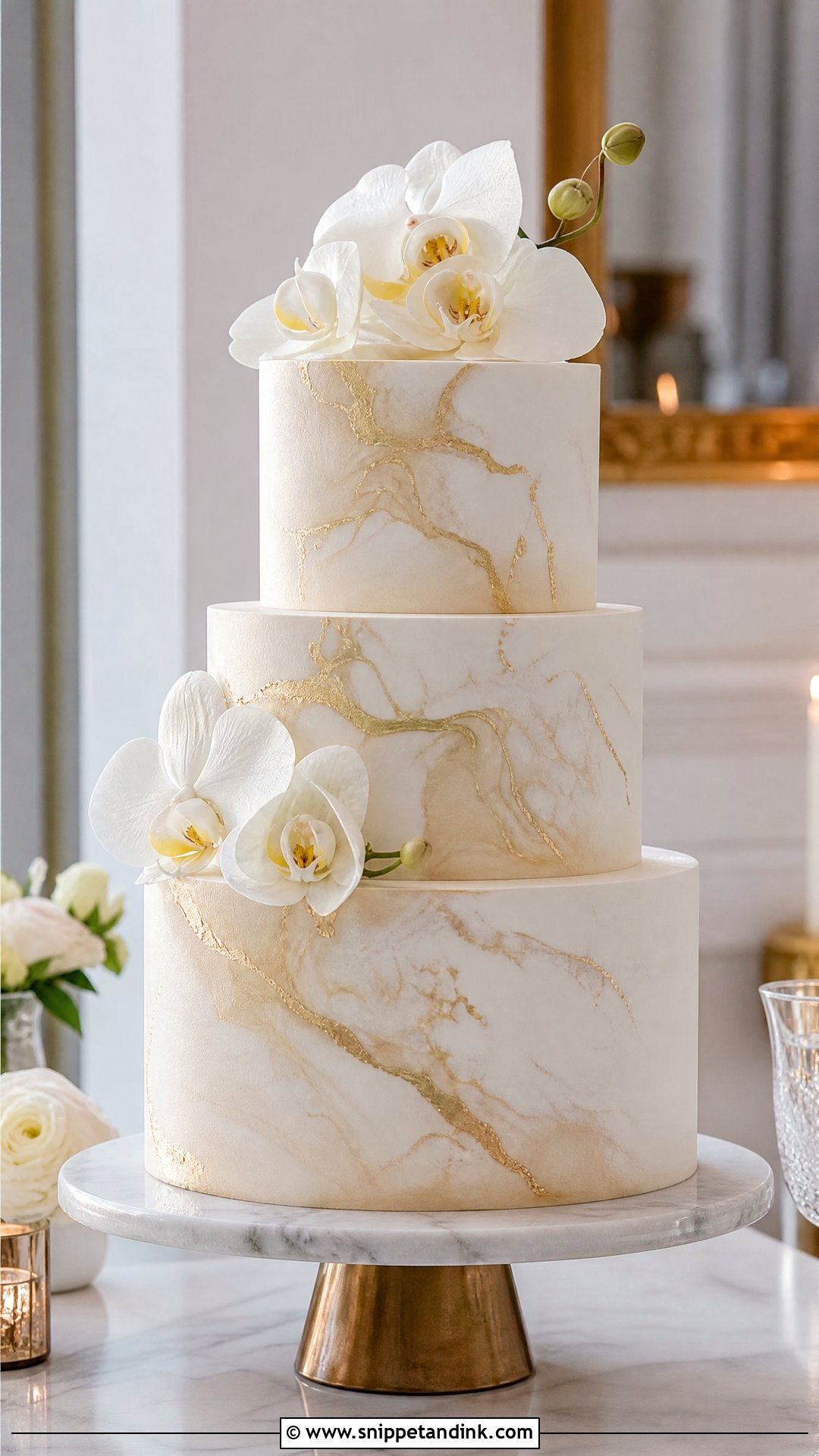 Gold Marble Wedding Cake - Snippet and Ink - 35 Gold Cake Ideas for Wedding