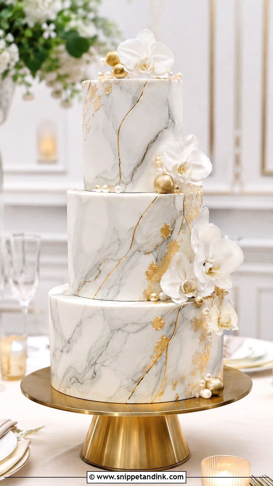 Gold Marble Wedding Cake - Snippet and Ink - 20 Gold Themed Cake Ideas for Wedding