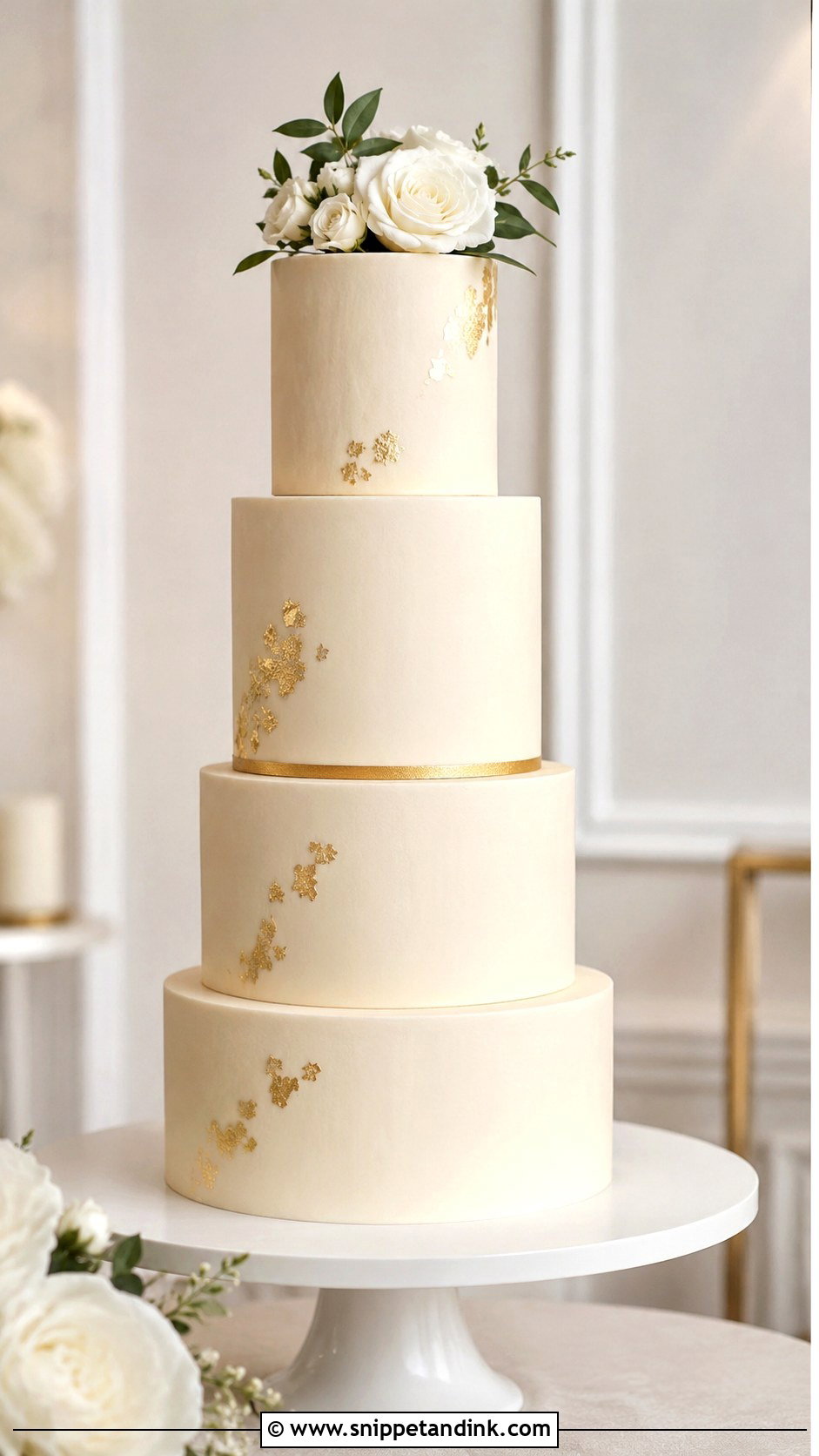 Gold Minimalist 4 Tier Wedding Cake - Snippet and Ink - 25 Elegant Gold 4 Tier Wedding Cake Ideas
