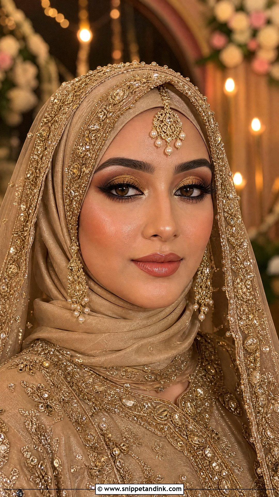 Gold Muslim Bridal Makeup With Brown Eyes - Snippet and Ink - 20 Muslim Bridal Makeup Ideas
