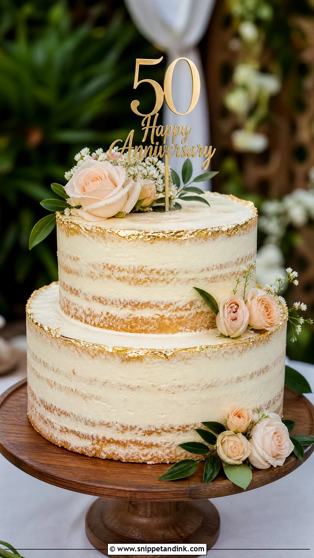 Gold Naked Anniversary Cake - Snippet and Ink - 25 Golden Wedding Anniversary Cake Ideas