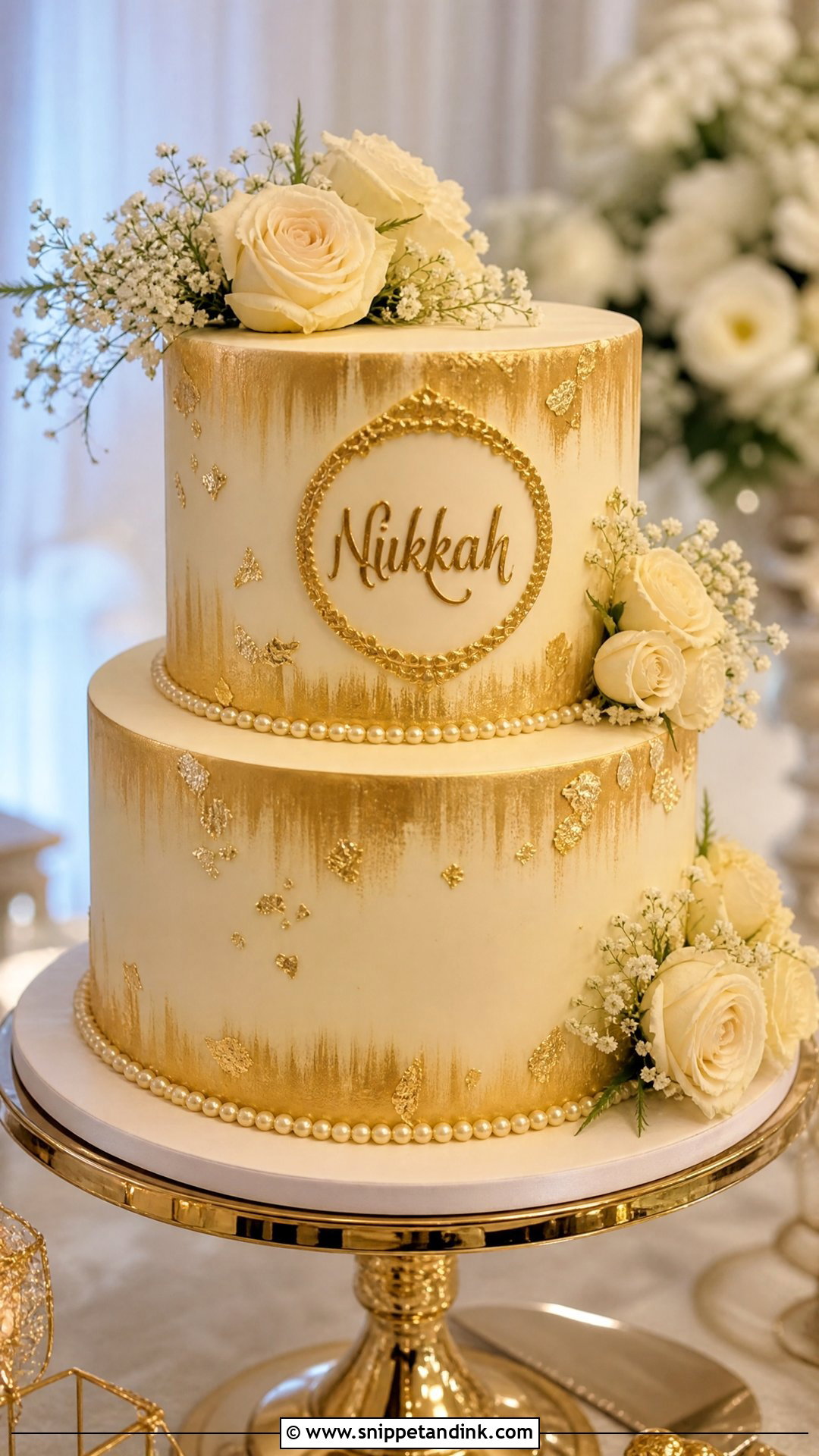 Gold Nikkah Cake - Snippet and Ink - 25 Nikkah Cake Ideas