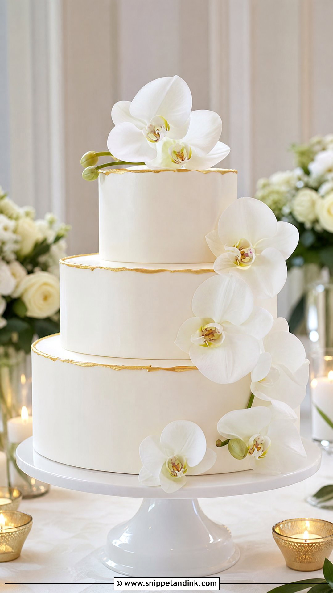 Gold Orchid Wedding Cake - Snippet and Ink - 35 Gold Cake Ideas for Wedding