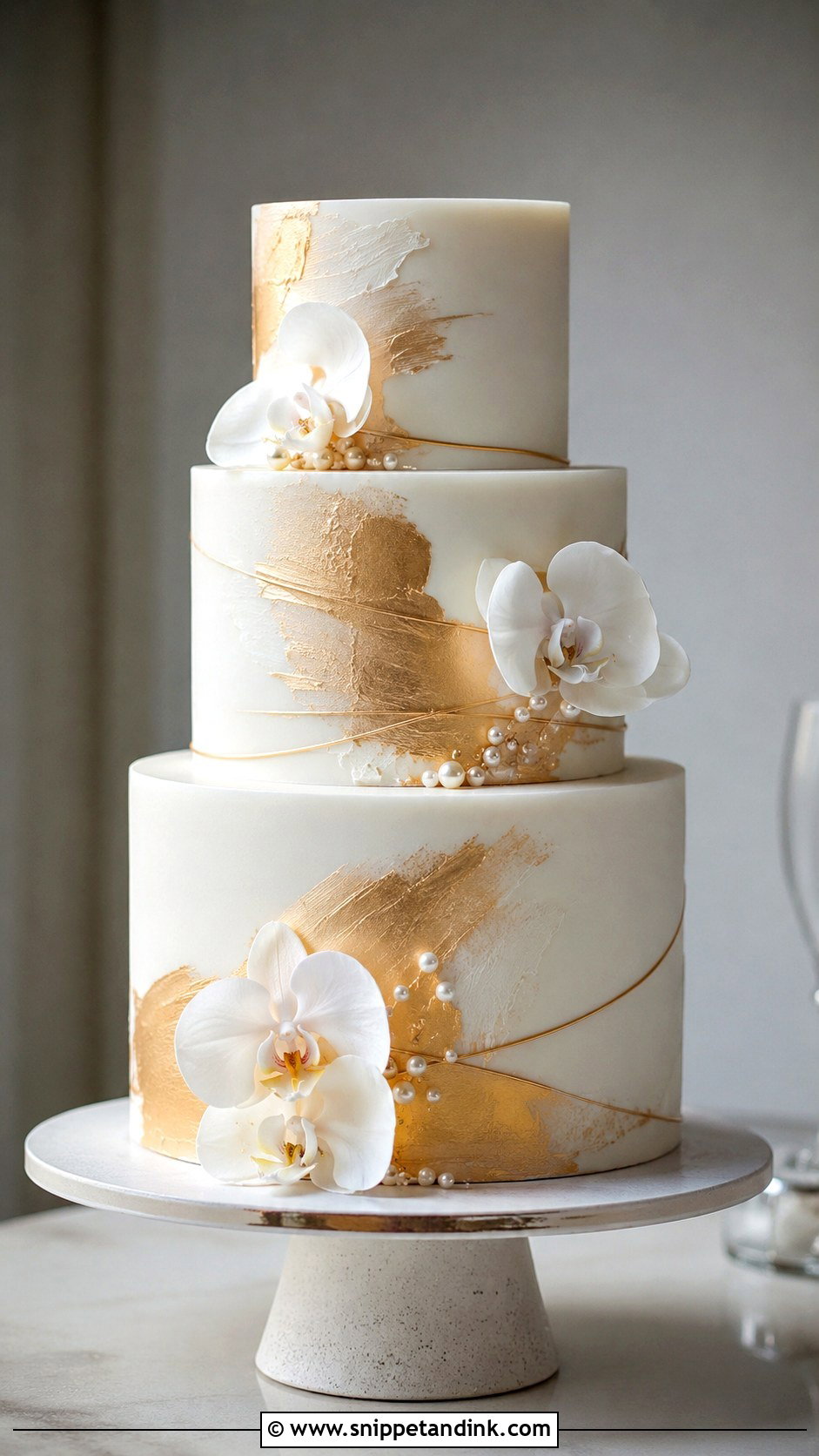 Gold Painted Wedding Cake - Snippet and Ink - 20 Cake Ideas with Gold for Wedding