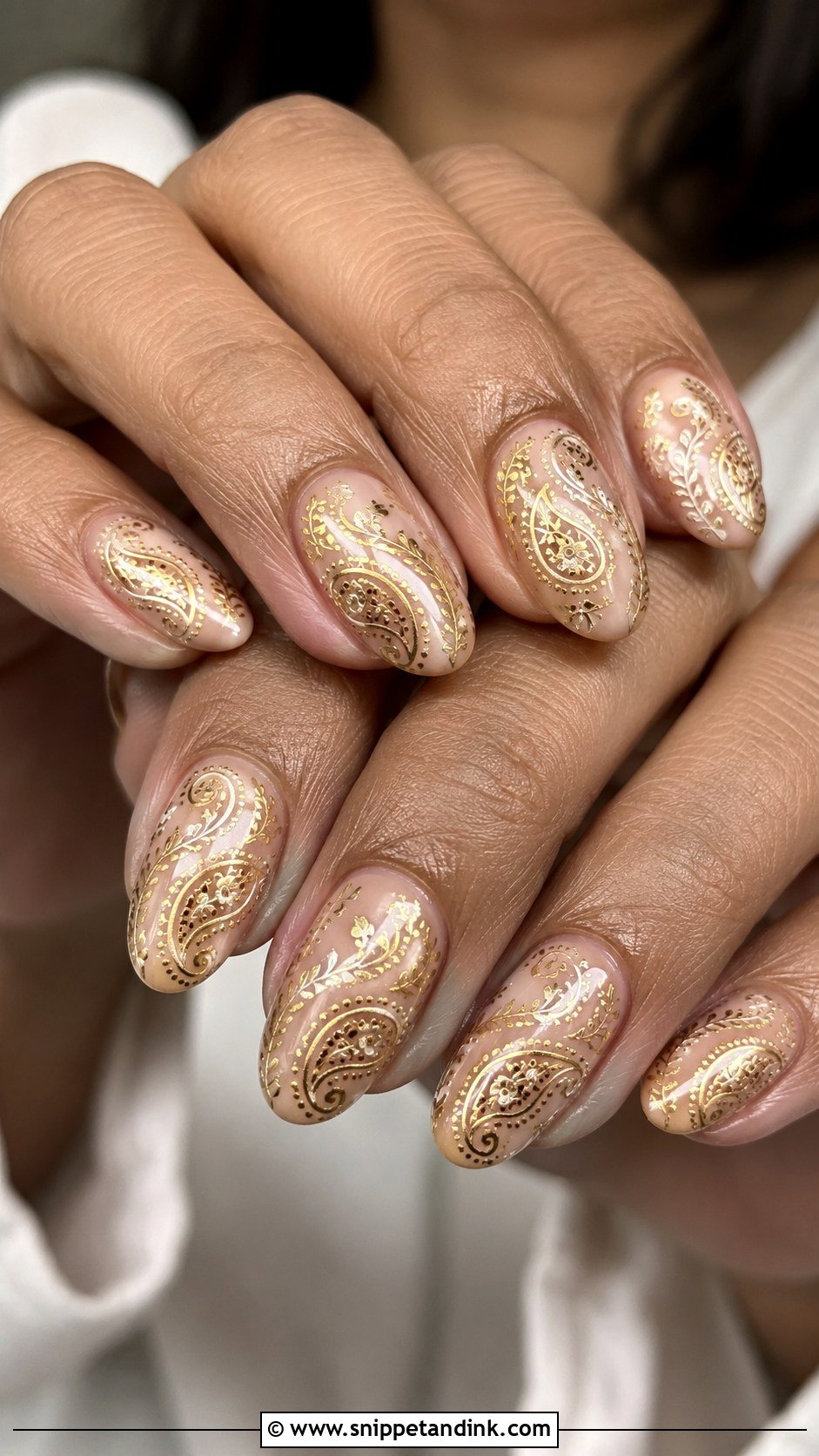 Gold Paisley Indian Bridal Nails - Snippet and Ink - 20 Indian Golden Bridal Nail Art Ideas
