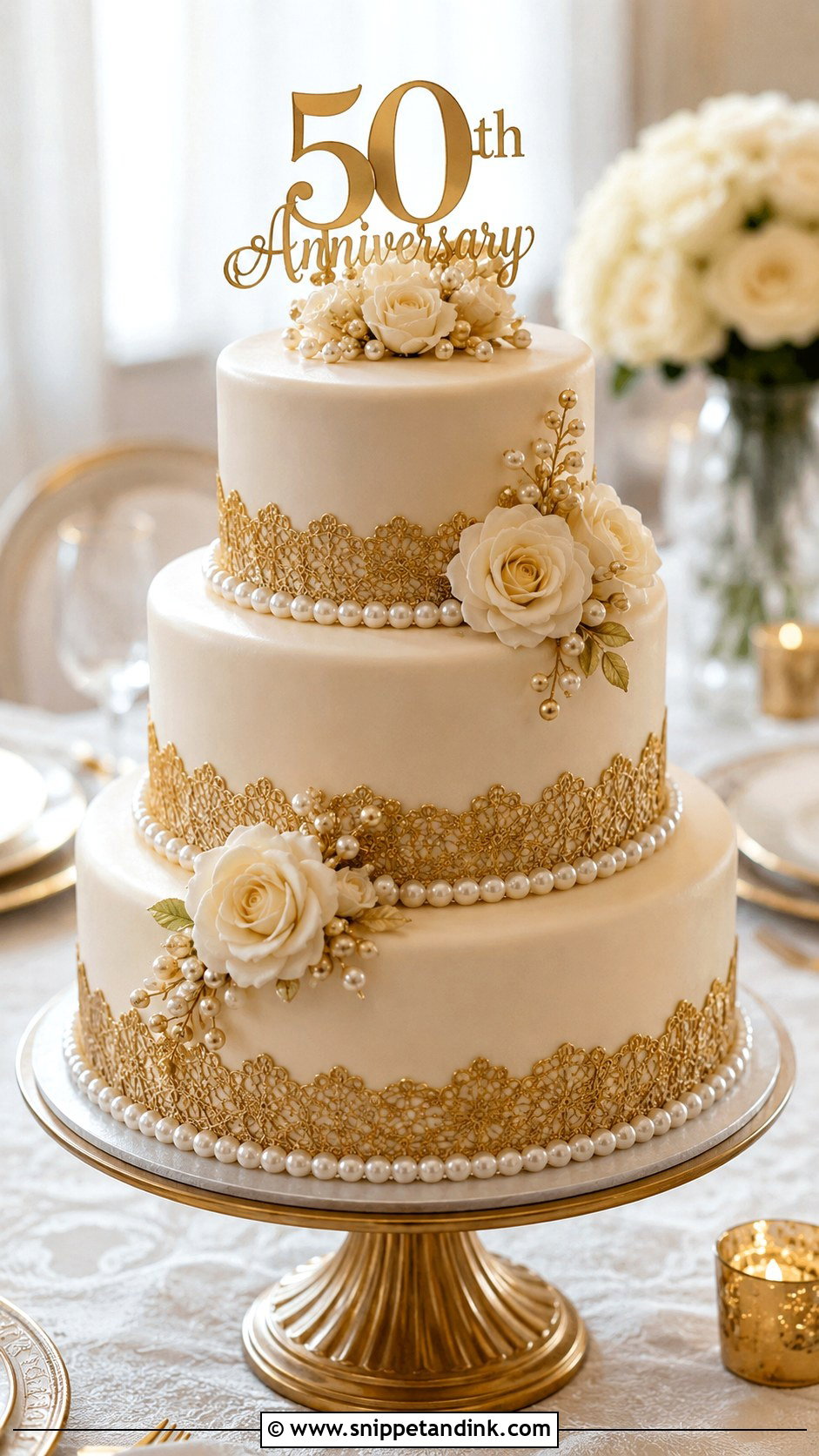 Gold Pearl 50th Wedding Anniversary Cake - Snippet and Ink - 20 Gold 50th Wedding Anniversary Cakes