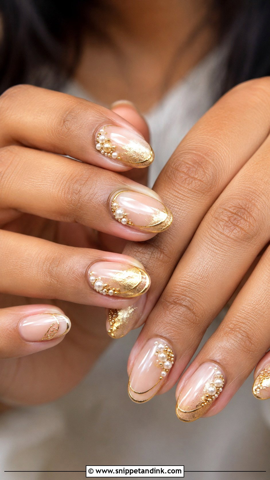 Gold Pearl Indian Bridal Nails - Snippet and Ink - 20 Indian Golden Bridal Nail Art Ideas