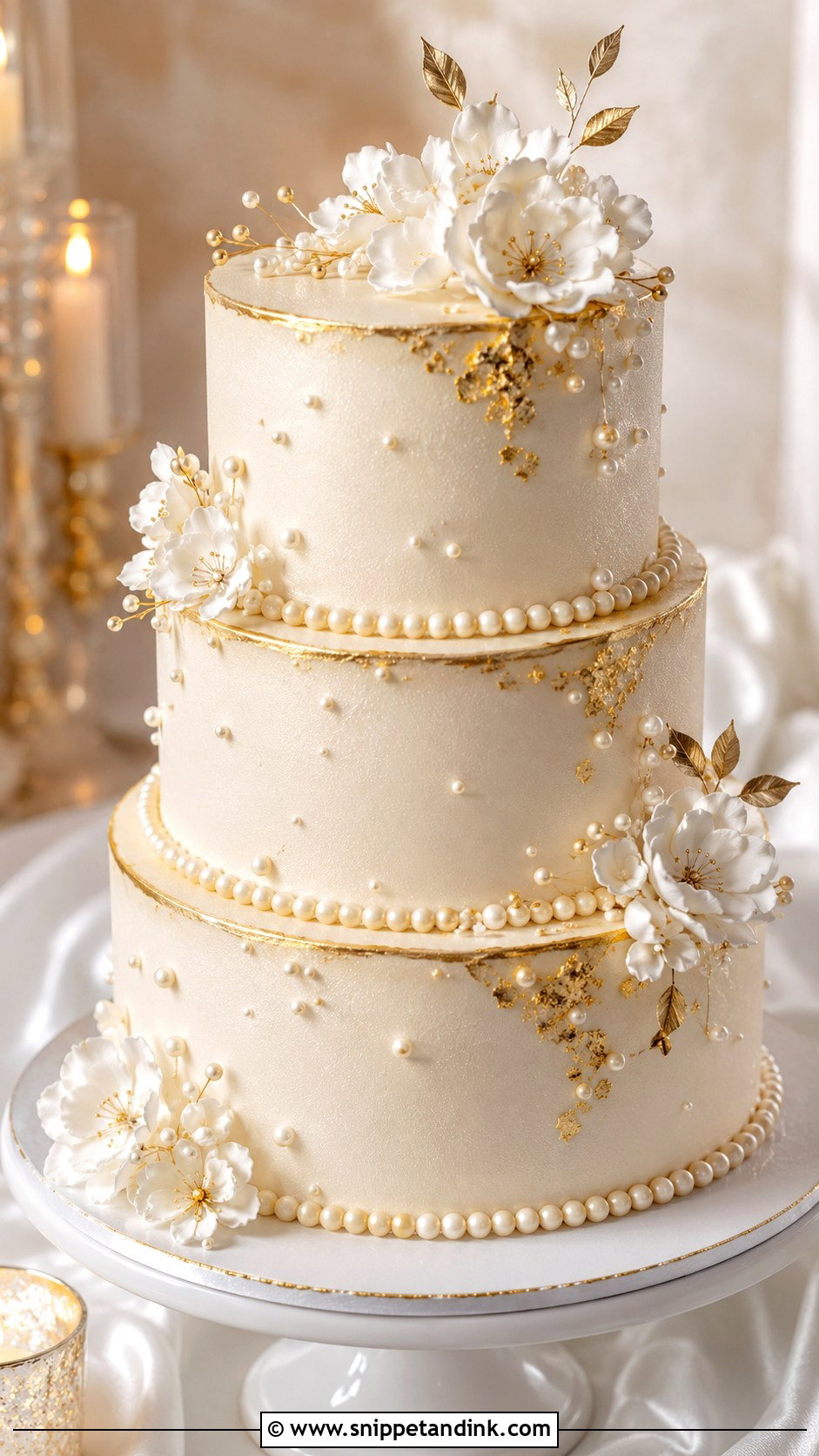 Gold Pearl Wedding Cake - Snippet and Ink - 20 Gold Themed Cake Ideas for Wedding