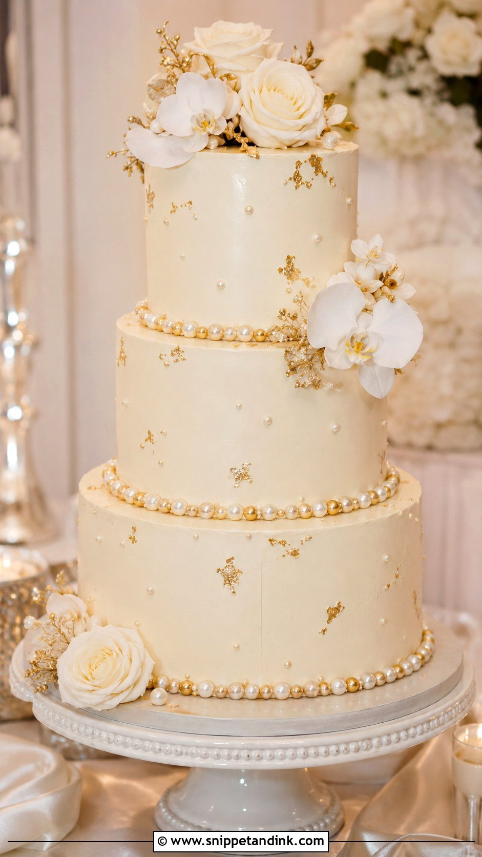 Gold Pearl Wedding Cake - Snippet and Ink - 20 Golden Cake Ideas for Wedding