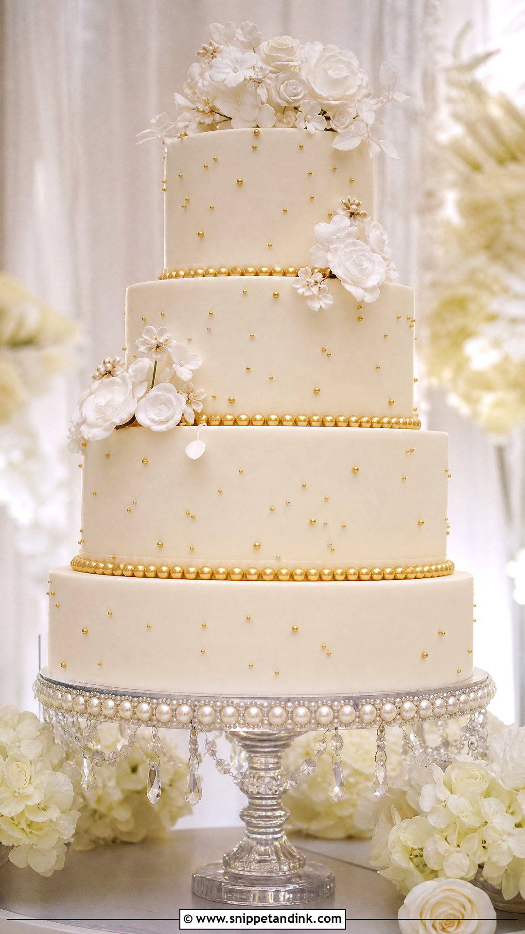 Gold Pearl Wedding Cake - Snippet and Ink - 35 Gold Cake Ideas for Wedding