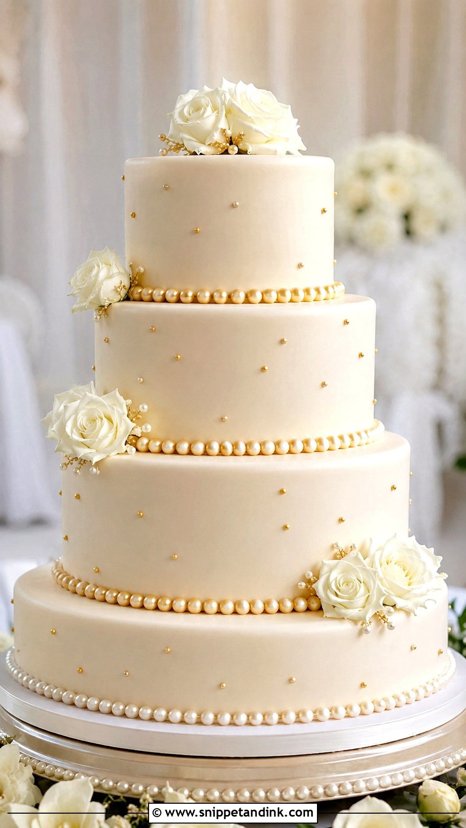 Gold Pearl Wedding Cake - Snippet and Ink - 20 Cake Ideas with Gold for Wedding