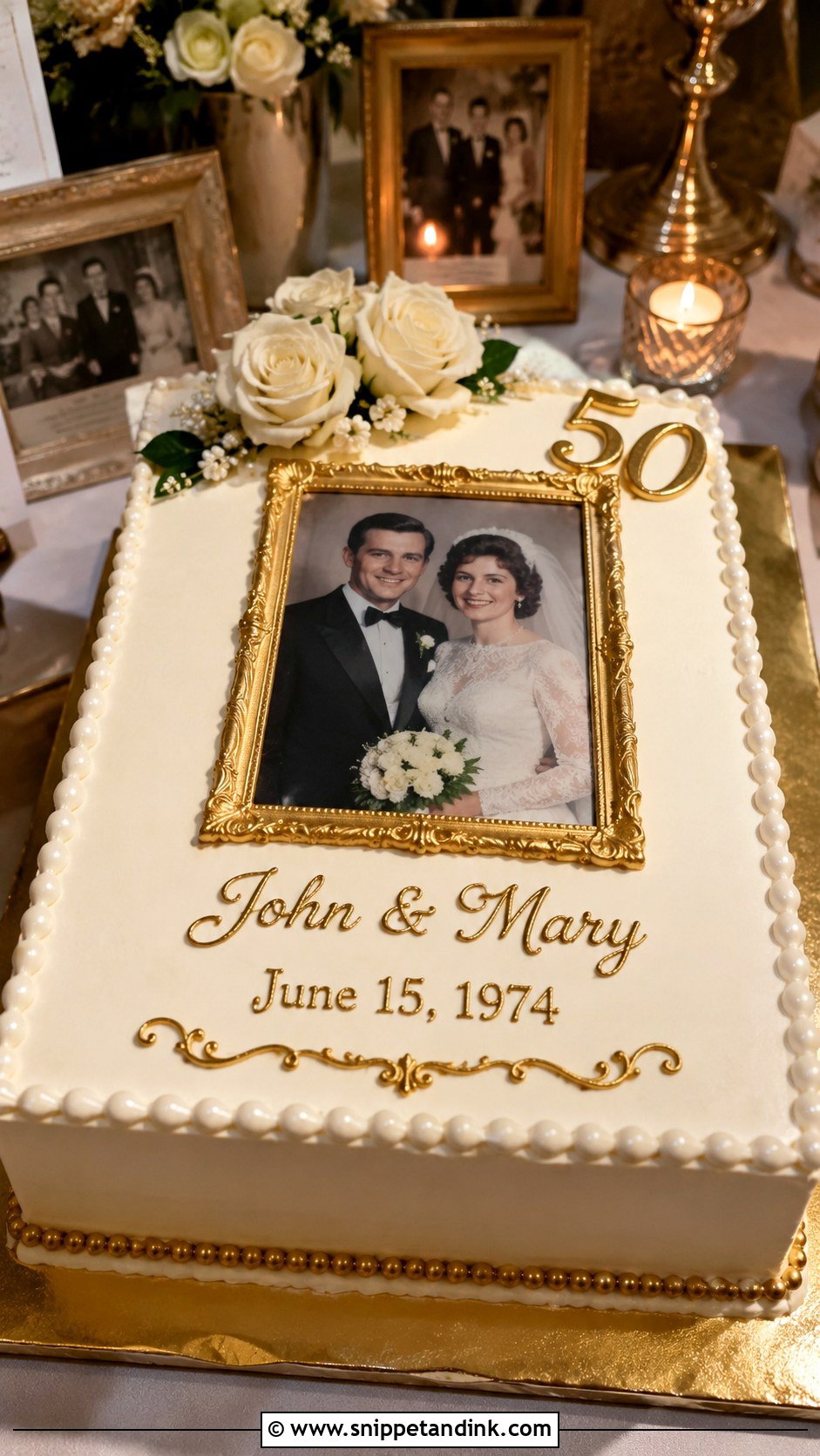 Gold Photo 50th Anniversary Cake - Snippet and Ink - 20 Gold 50th Wedding Anniversary Cakes